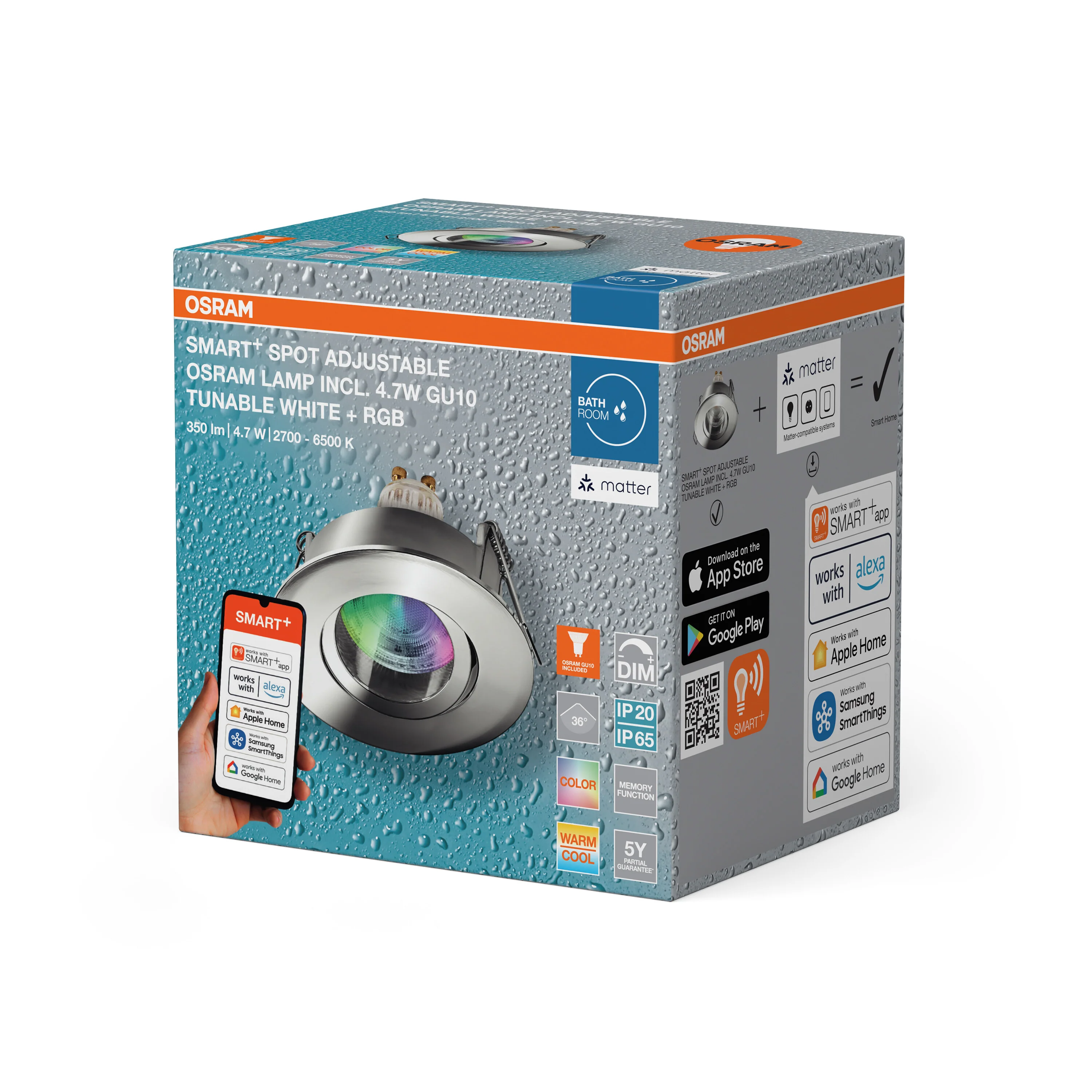 Lampa punktowa LED OSRAM SMART+ MATTER LED Spot Recess GU10 IP65 Adjustable 4.7W RGBW Chrome - Image 5