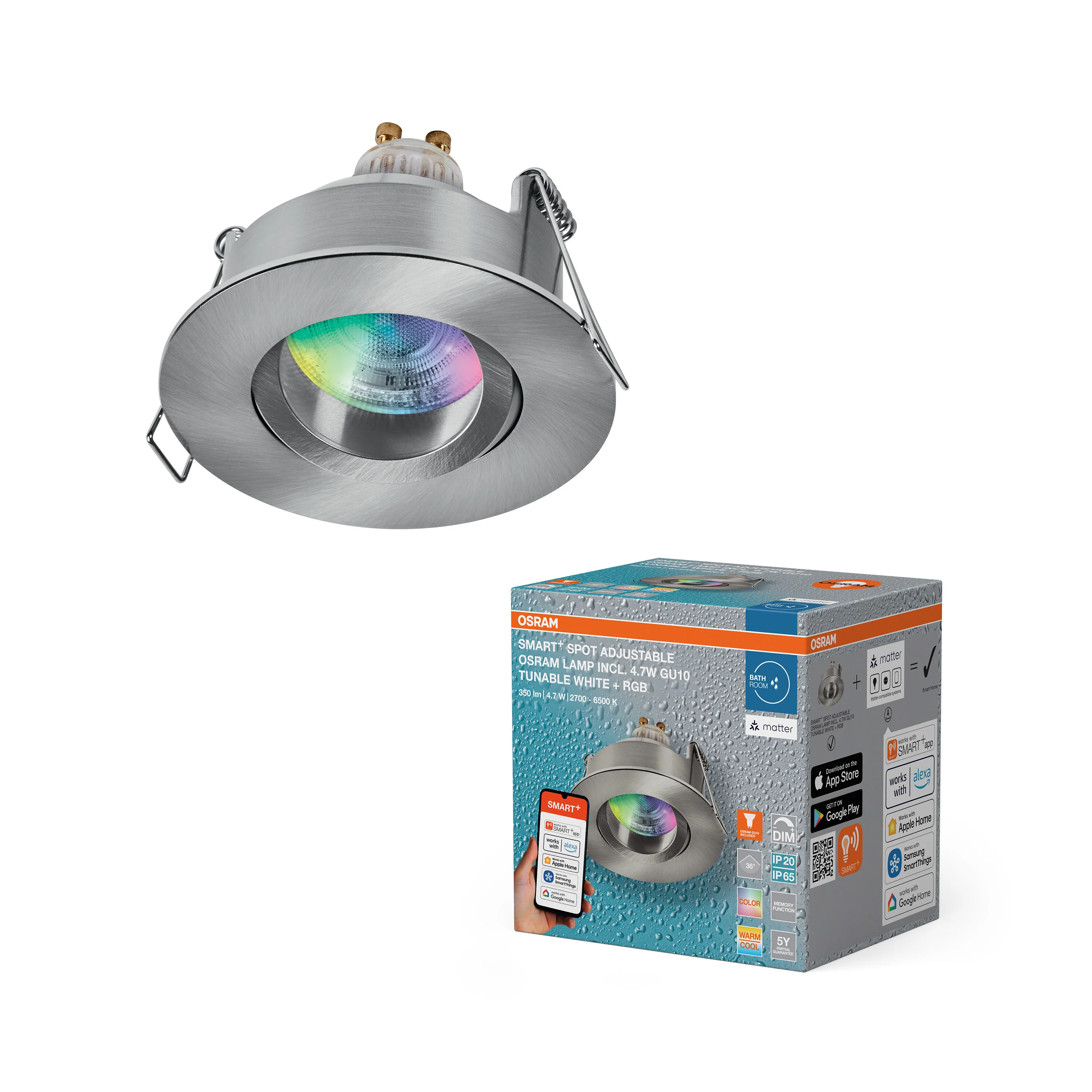 Lampa punktowa LED OSRAM SMART+ MATTER LED Spot Recess GU10 IP65 Adjustable 4.7W RGBW Satin Nickel - Image 4