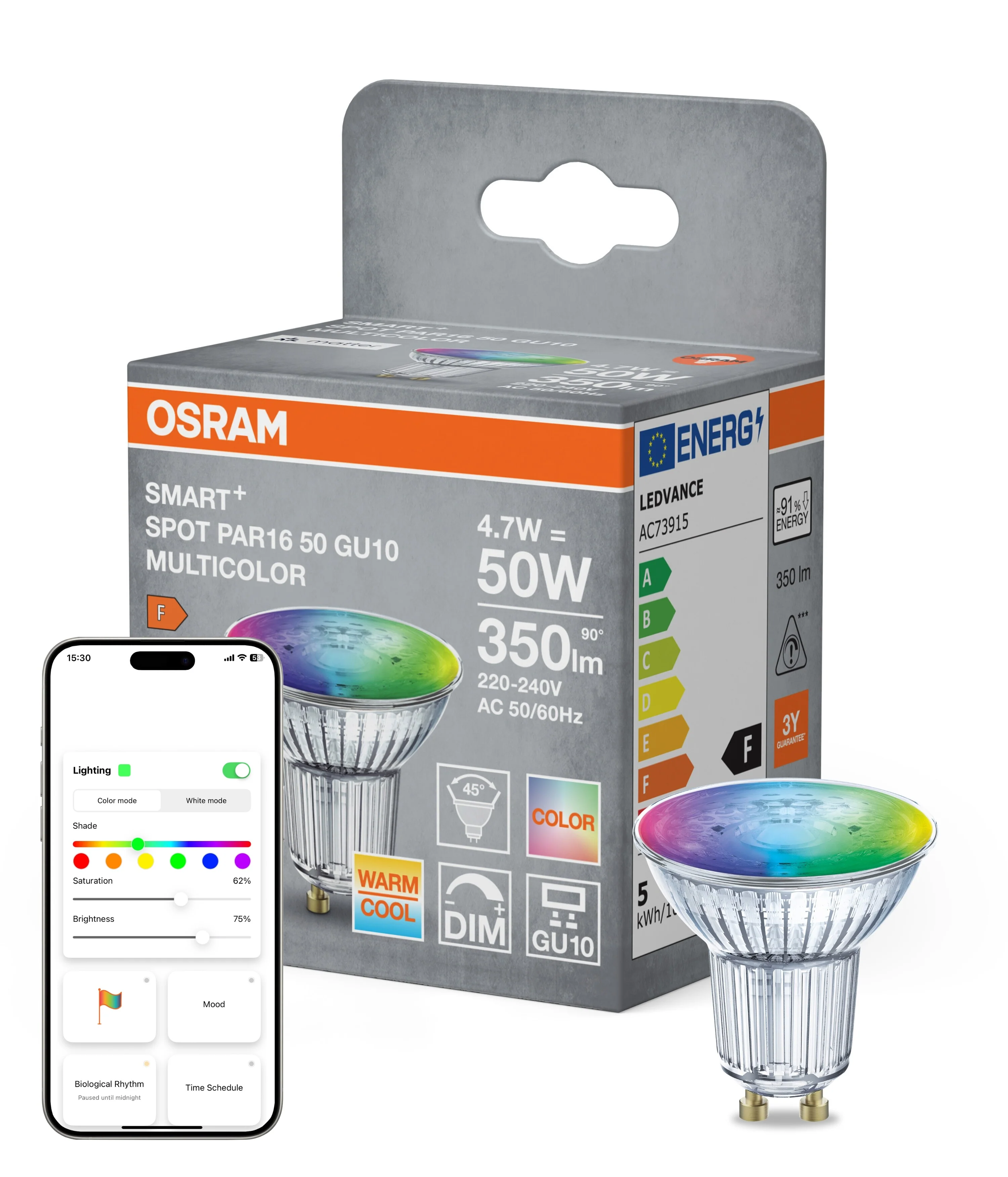 Lampa punktowa LED OSRAM SMART+ MATTER Multicolor Spot PAR16 50 45° 4.7W GU10 - Image 5