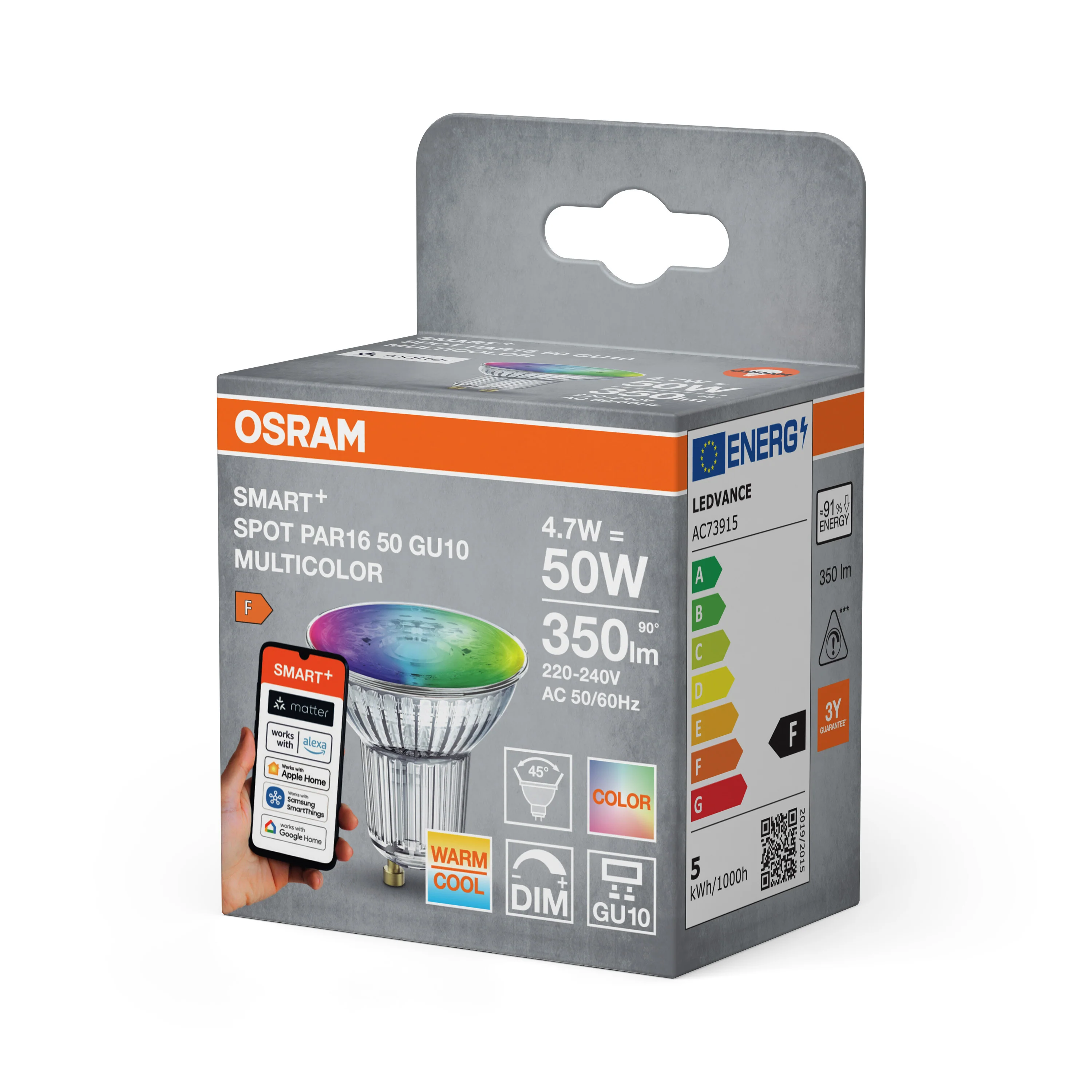 Lampa punktowa LED OSRAM SMART+ MATTER Multicolor Spot PAR16 50 45° 4.7W GU10 - Image 6
