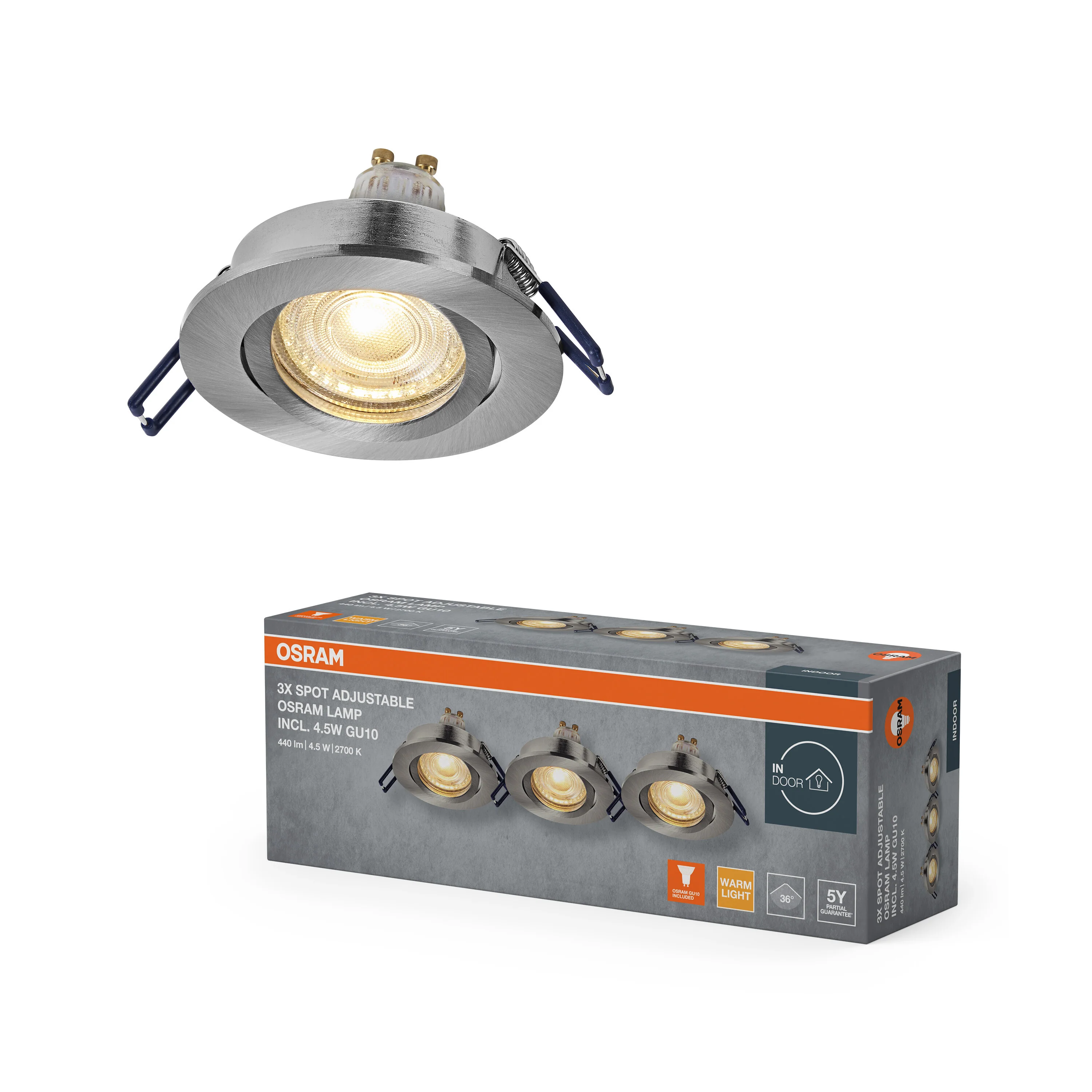 Lampa punktowa LED OSRAM Spot Set Recess GU10 Adjustable Click 4.5W 827 Satin Nickel - Image 5
