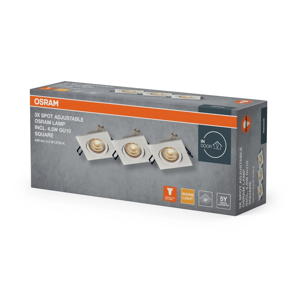 Lampa punktowa LED OSRAM Spot Set Recess GU10 Adjustable Square Click 4.5W 827 biały - Image 2