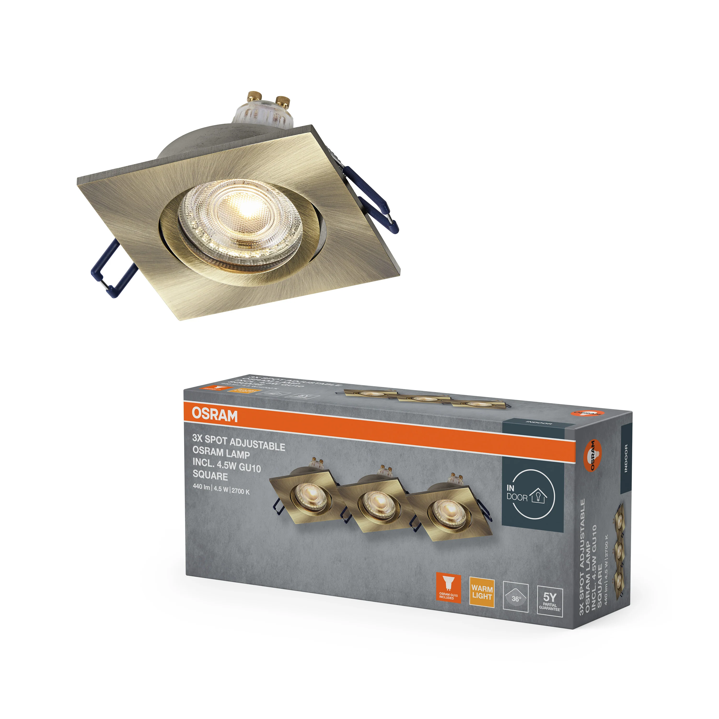 Lampa punktowa LED OSRAM Spot Set Recess GU10 Adjustable Square Click 4.5W 827 Green Brass - Image 5