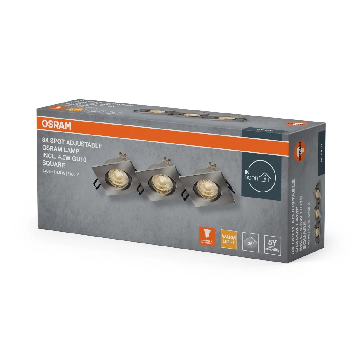 Lampa punktowa LED OSRAM Spot Set Recess GU10 Adjustable Square Click 4.5W 827 Satin Nickel - Image 2