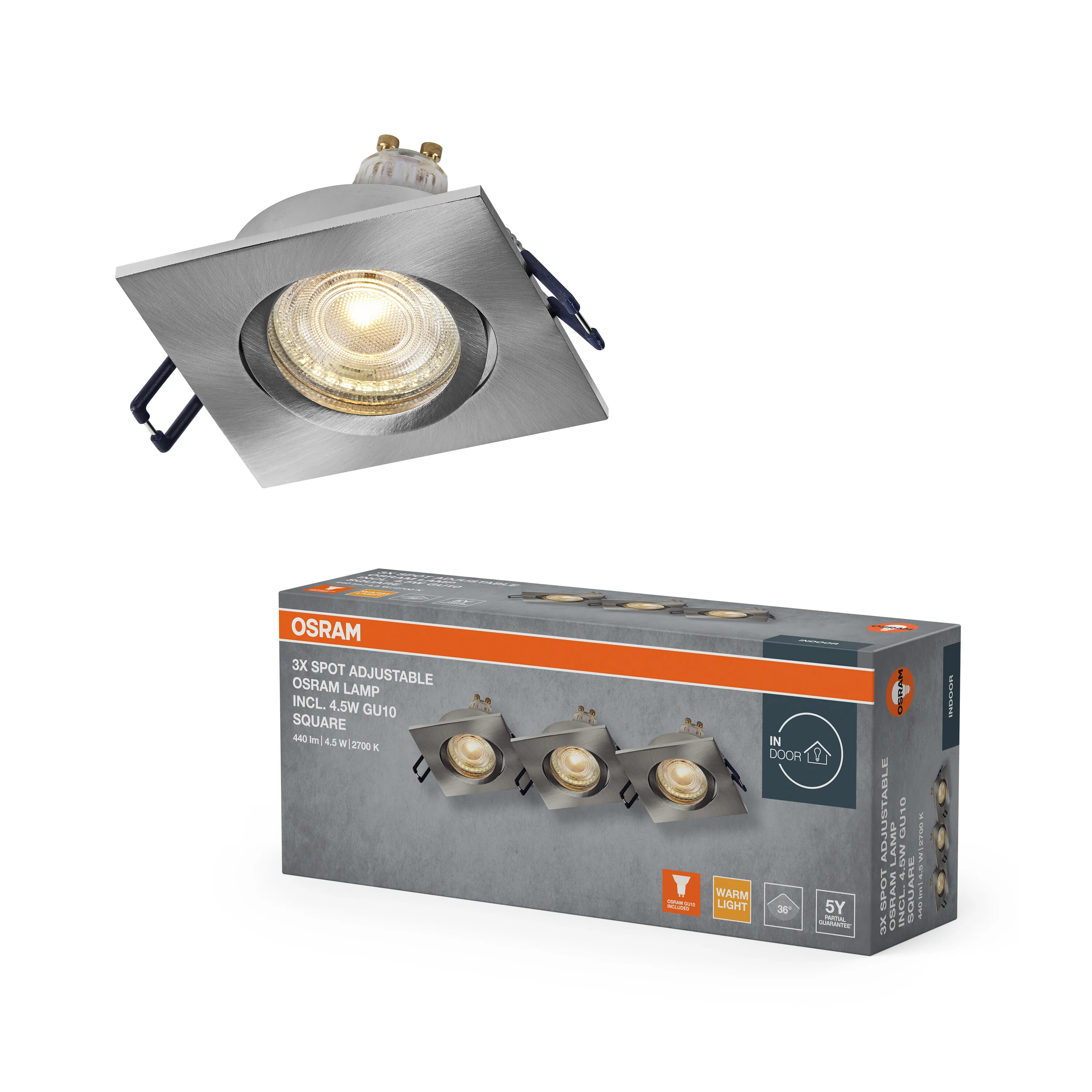 Lampa punktowa LED OSRAM Spot Set Recess GU10 Adjustable Square Click 4.5W 827 Satin Nickel - Image 5