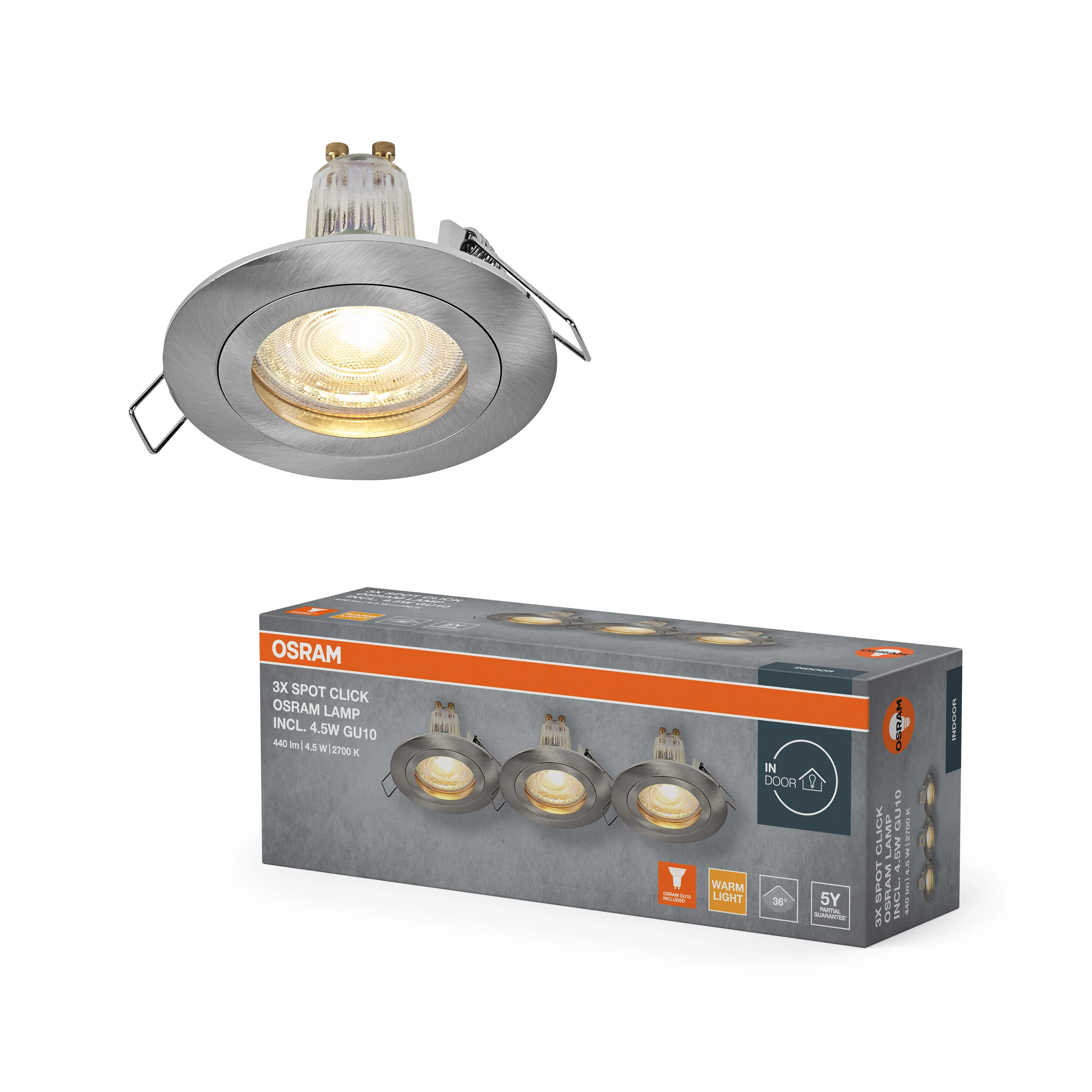 Lampa punktowa LED OSRAM Spot Set Recess GU10 Click 4.5W 827 Satin Nickel - Image 5