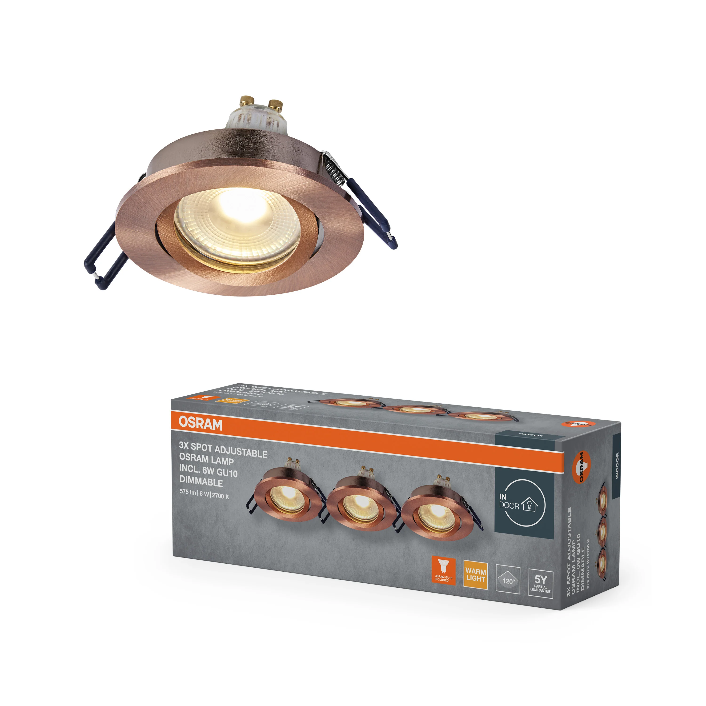 Lampa punktowa LED OSRAM Spot Set Recess GU10 Dim Adjustable Click 6W 827 Red Brass - Image 5