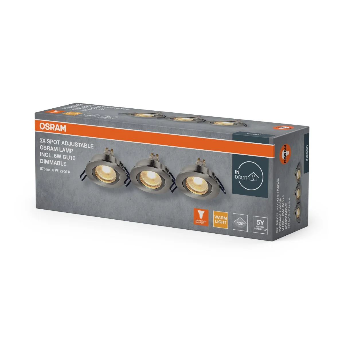 Lampa punktowa LED OSRAM Spot Set Recess GU10 Dim Adjustable Click 6W 827 Satin Nickel - Image 2