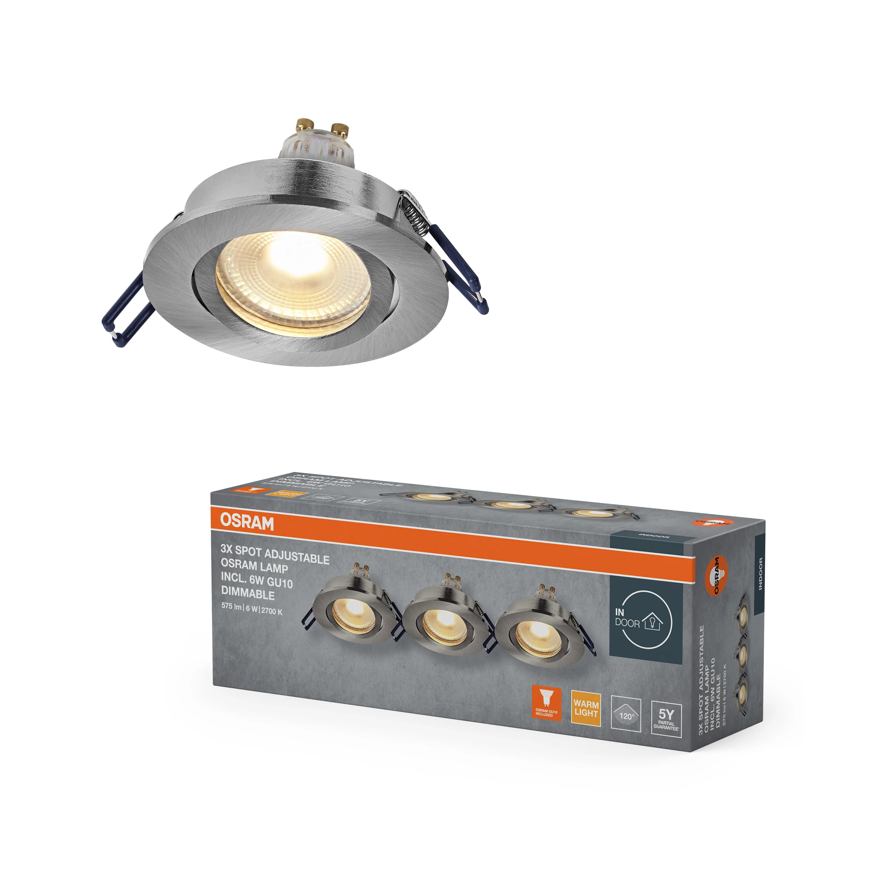 Lampa punktowa LED OSRAM Spot Set Recess GU10 Dim Adjustable Click 6W 827 Satin Nickel - Image 5