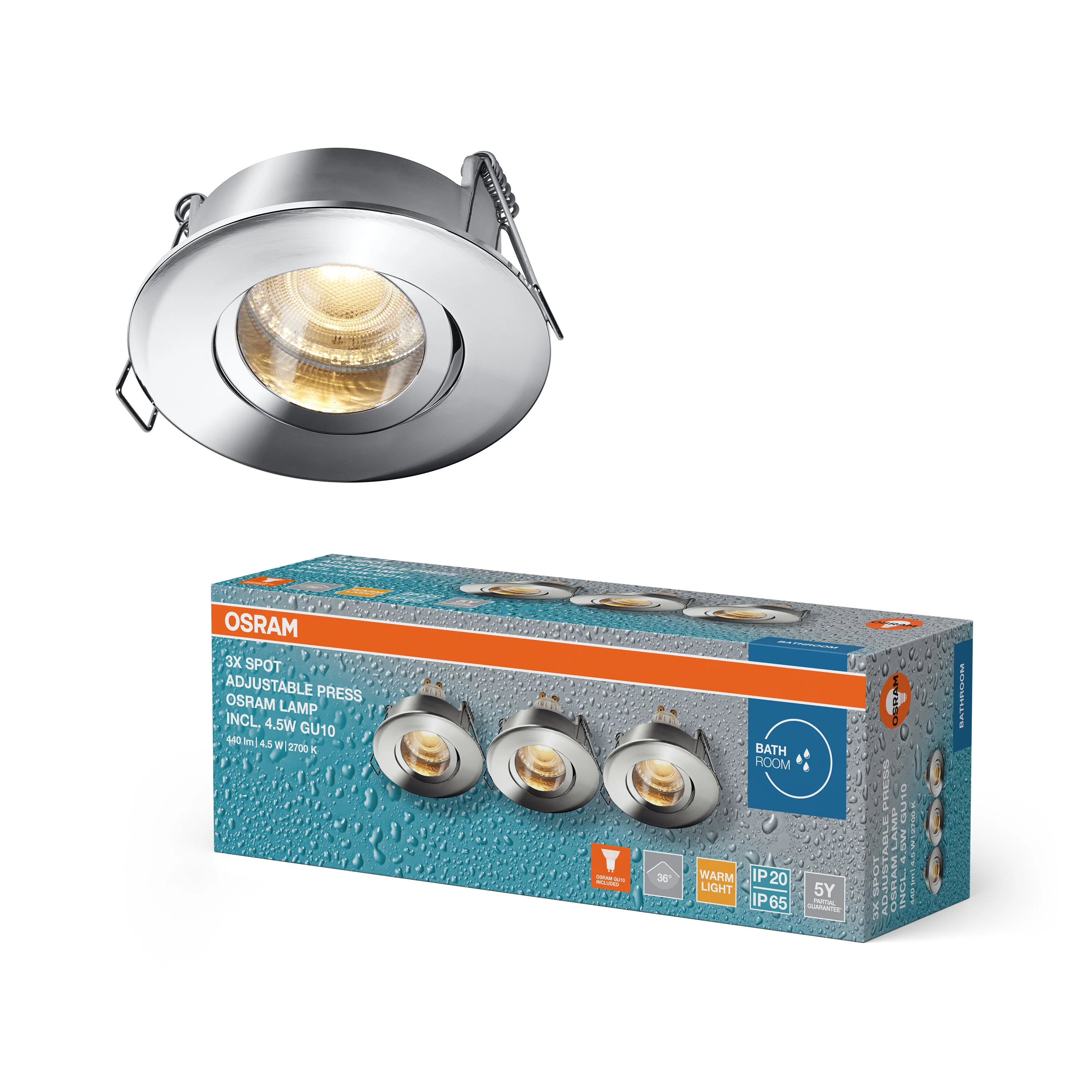 Lampa punktowa LED OSRAM Spot Set Recess GU10 IP65 Press 4.5W 827 Chrome - Image 5