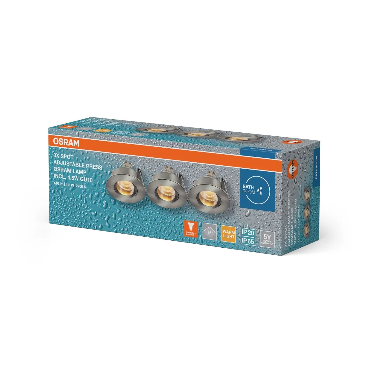 Lampa punktowa LED OSRAM Spot Set Recess GU10 IP65 Press 4.5W 827 Satin Nickel - Image 2
