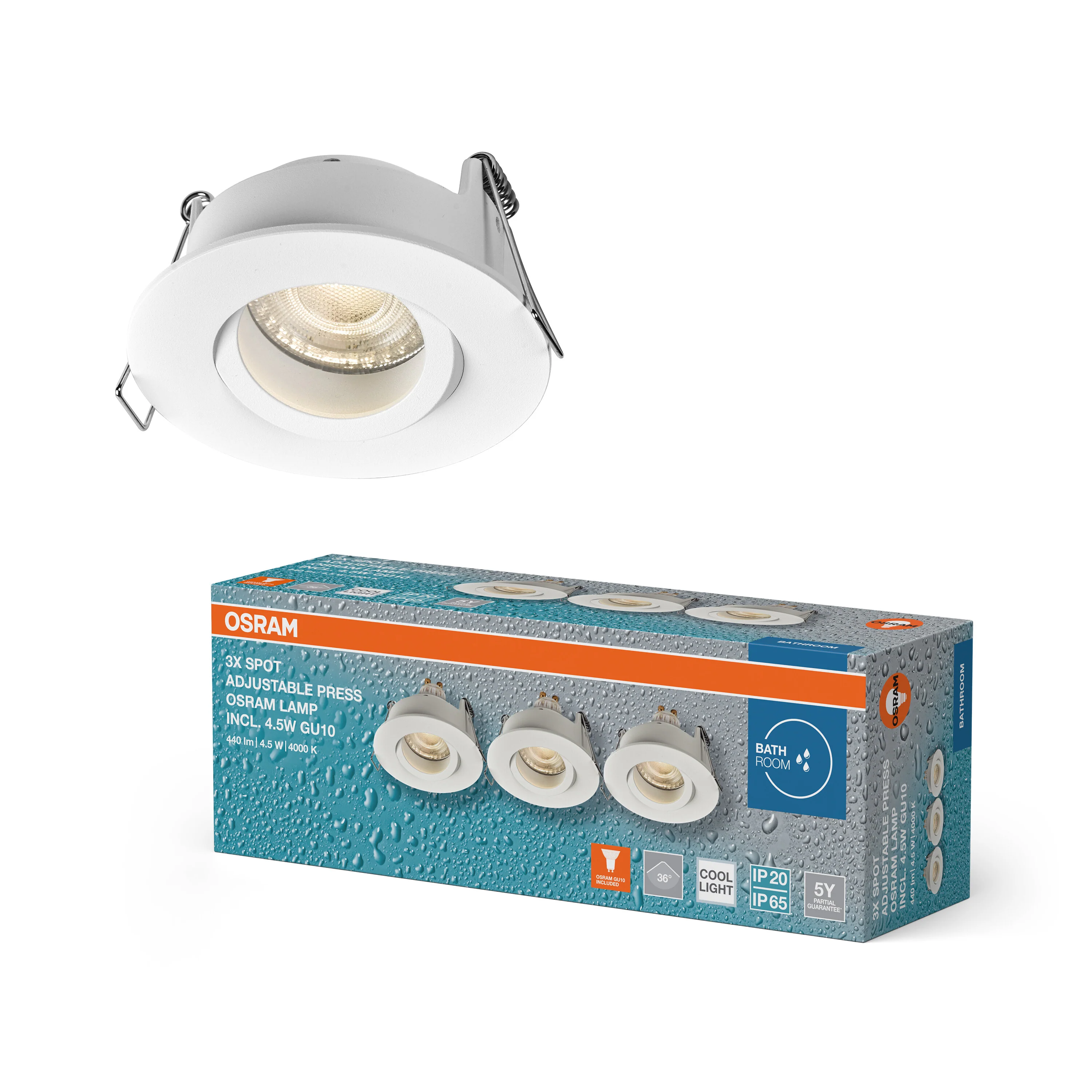 Lampa punktowa LED OSRAM Spot Set Recess GU10 IP65 Press 4.5W 840 biały - Image 5