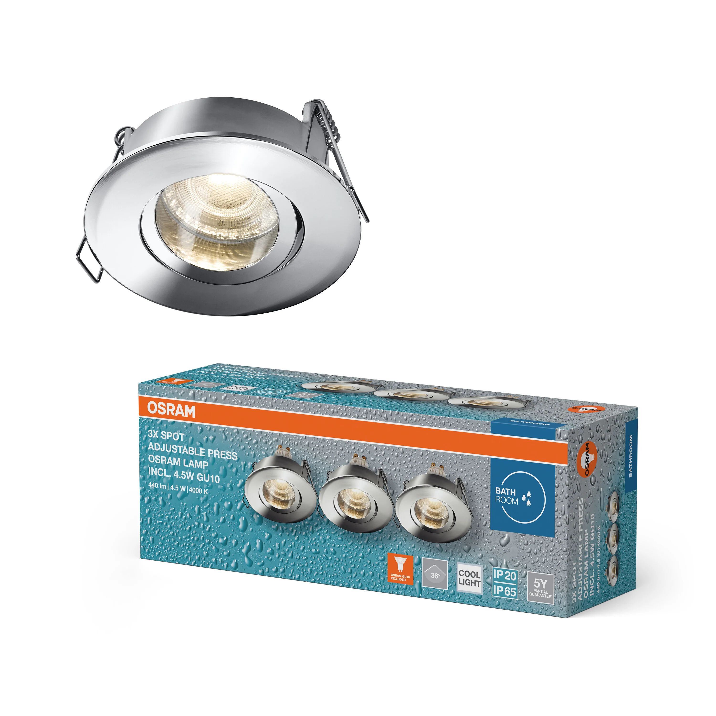 Lampa punktowa LED OSRAM Spot Set Recess GU10 IP65 Press 4.5W 840 Chrome - Image 5