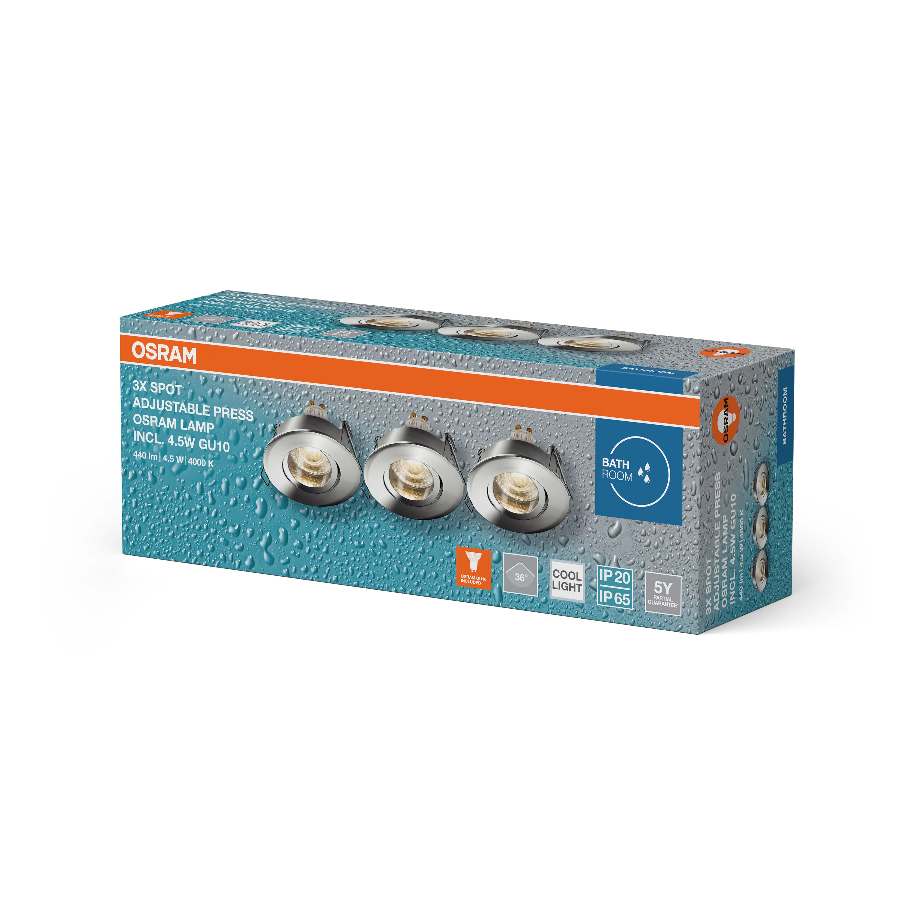 Lampa punktowa LED OSRAM Spot Set Recess GU10 IP65 Press 4.5W 840 Chrome - Image 6