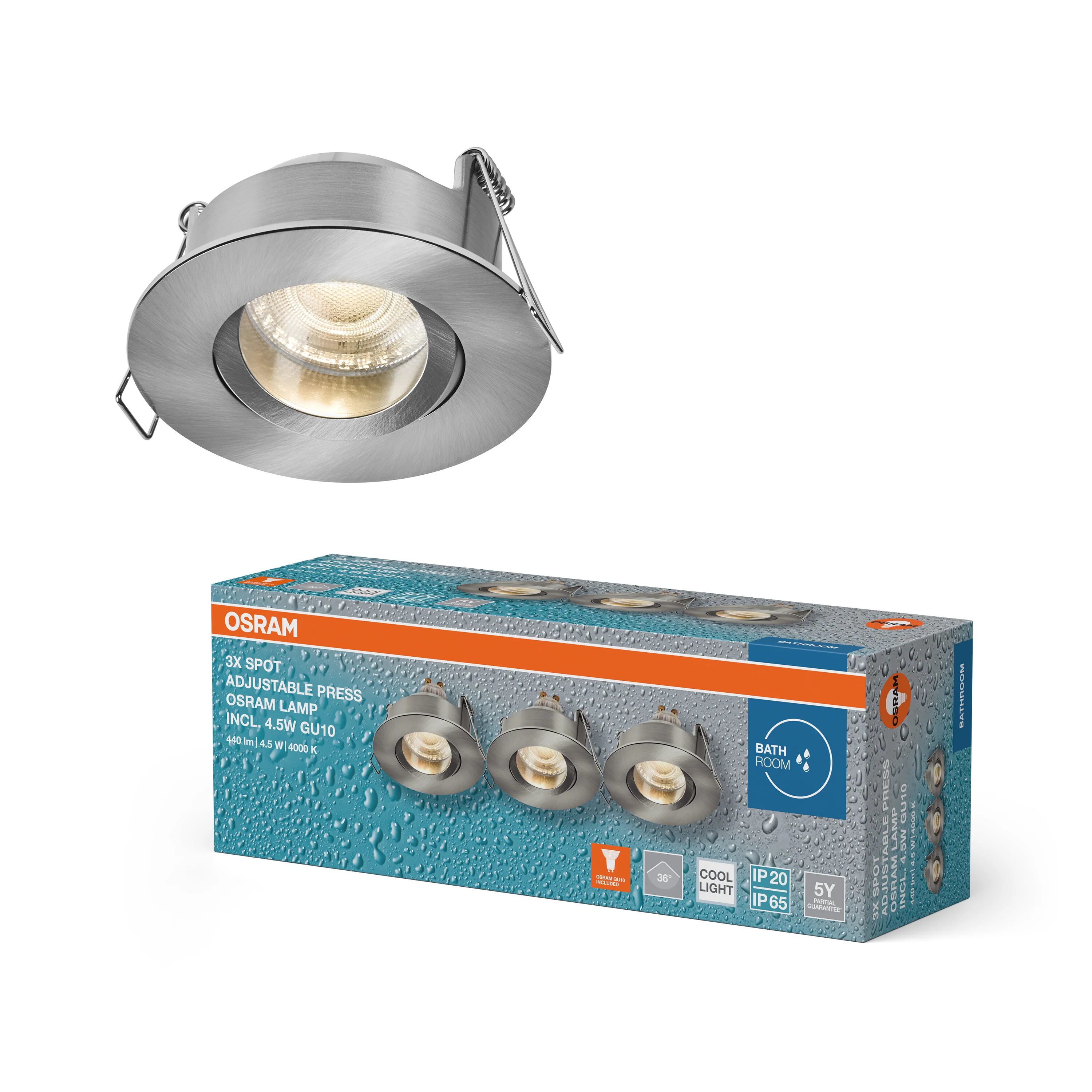 Lampa punktowa LED OSRAM Spot Set Recess GU10 IP65 Press 4.5W 840 Satin Nickel - Image 5