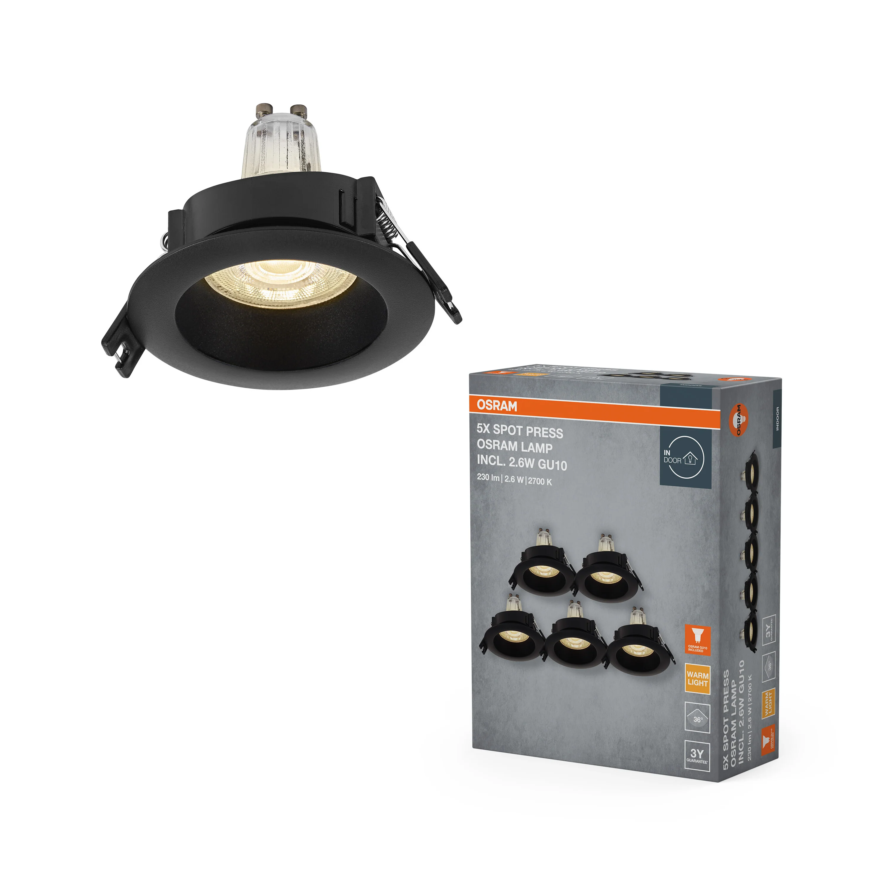 Lampa punktowa LED OSRAM Spot Set Recess GU10 Press 2.6W 827 czarny - Image 5