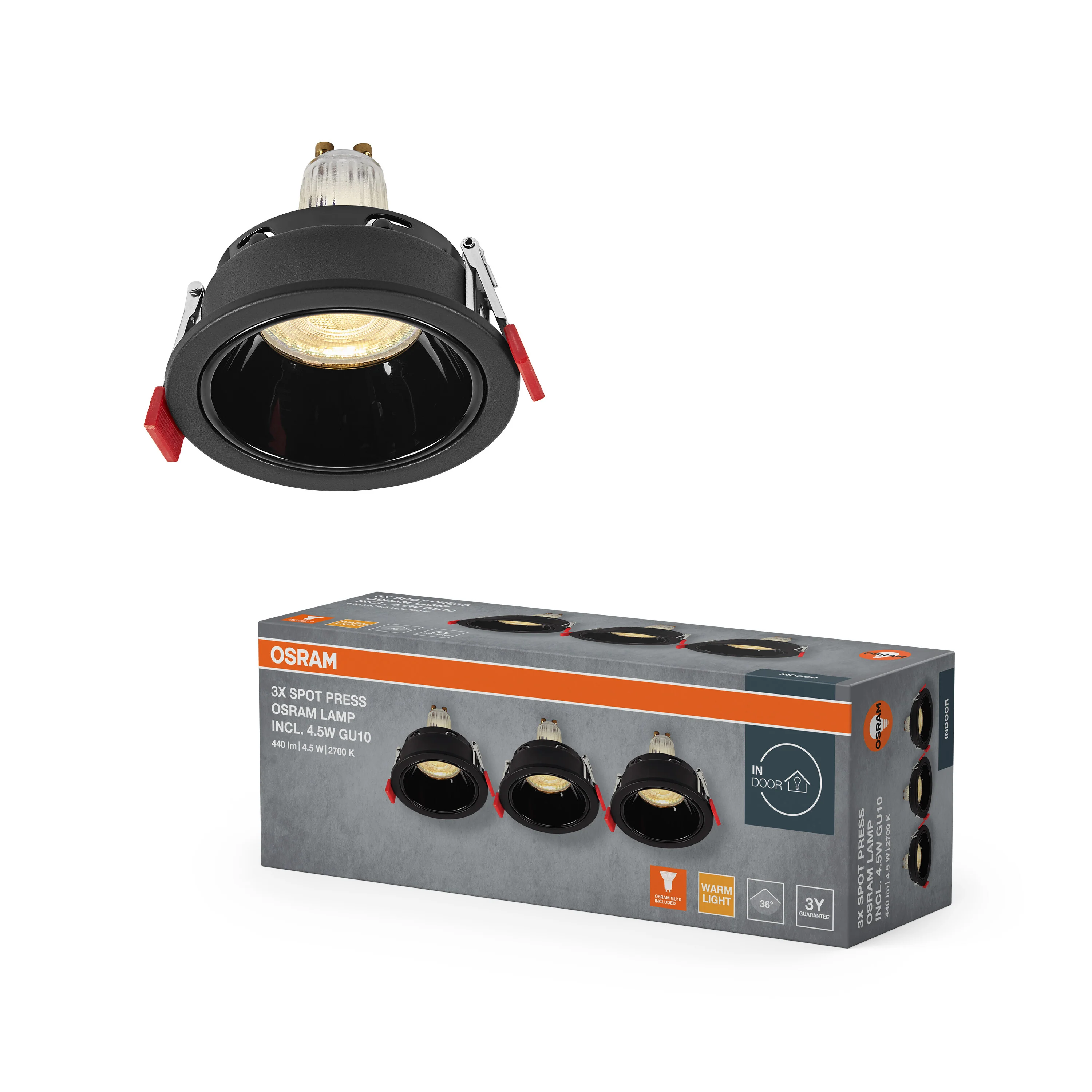 Lampa punktowa LED OSRAM Spot Set Recess GU10 Press 4.5W 827 czarny - Image 5