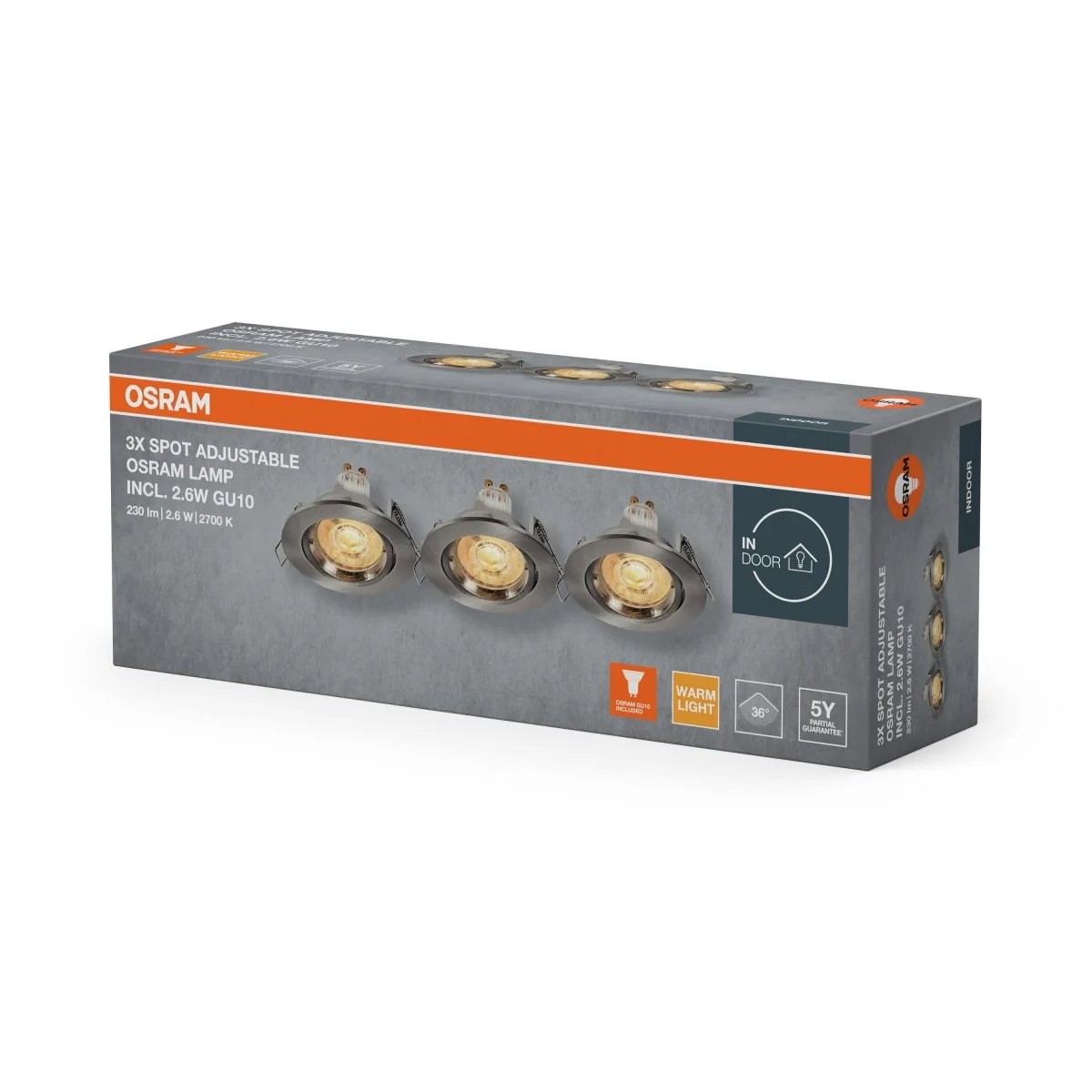 Lampa punktowa LED OSRAM Spot Set Recess Twistlock GU10 Adjustable 2.6W 827 Satin Nickel - Image 2