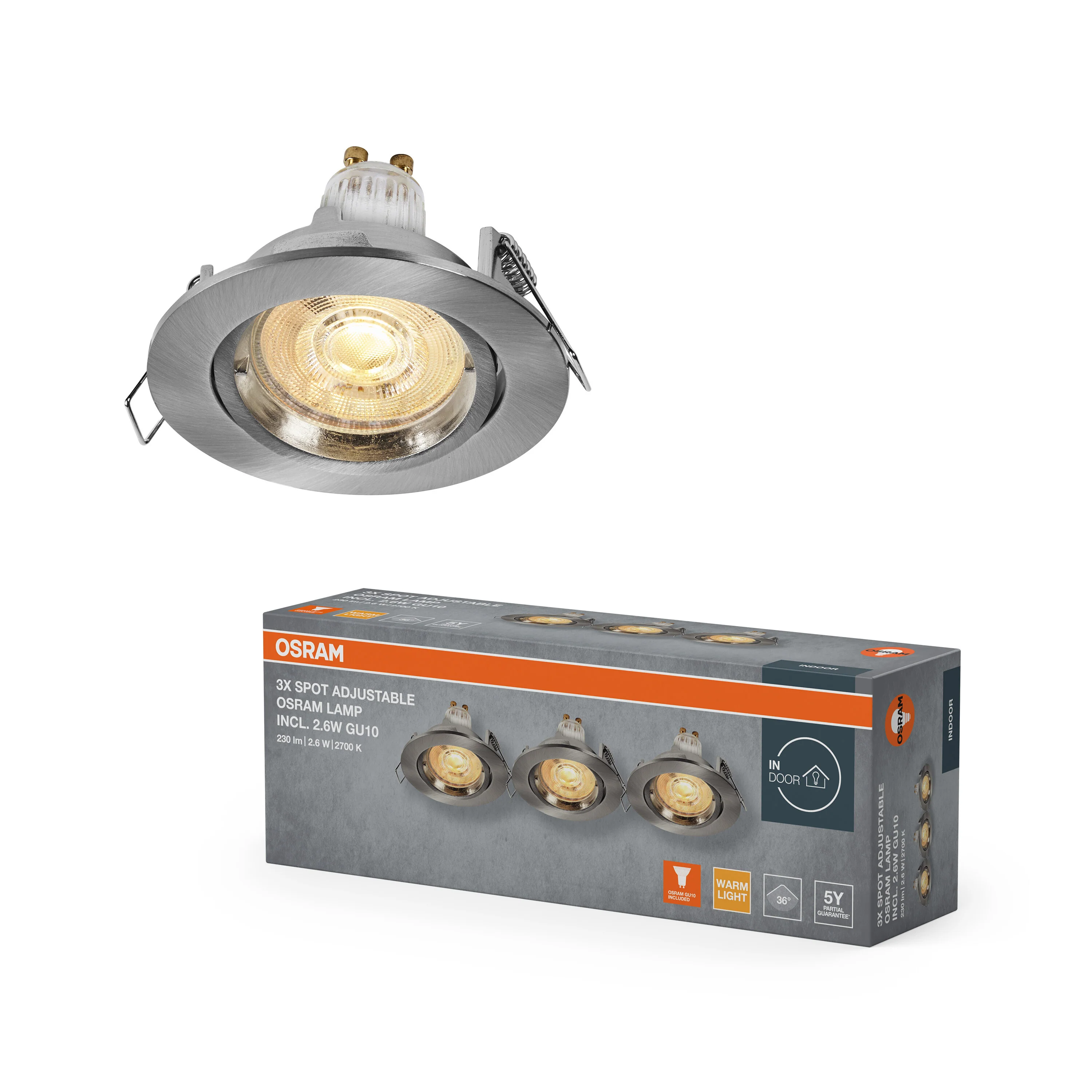 Lampa punktowa LED OSRAM Spot Set Recess Twistlock GU10 Adjustable 2.6W 827 Satin Nickel - Image 5