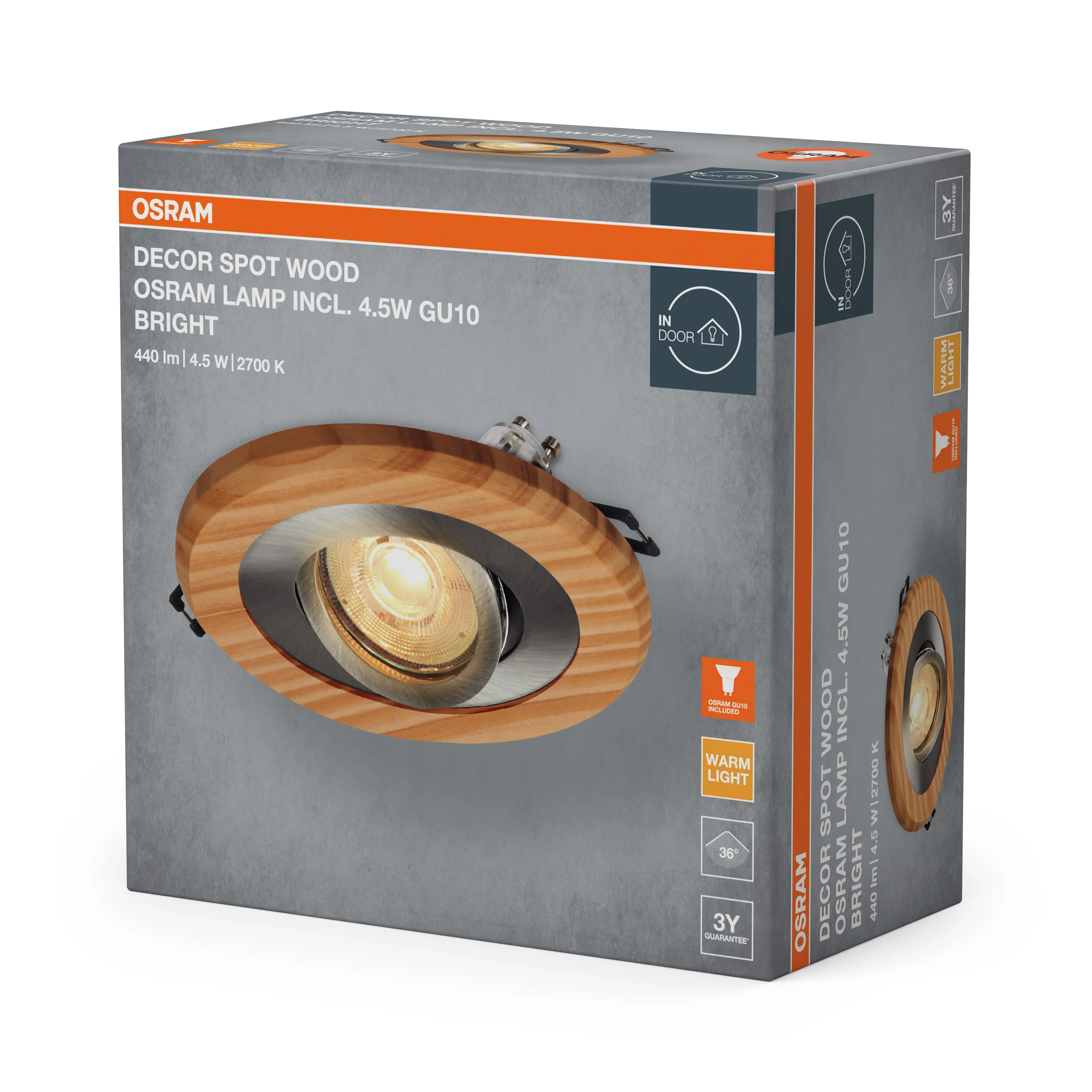 Lampa punktowa LED OSRAM Wood Spot GU10 Bright 4.5W Satin Nickel - Image 6