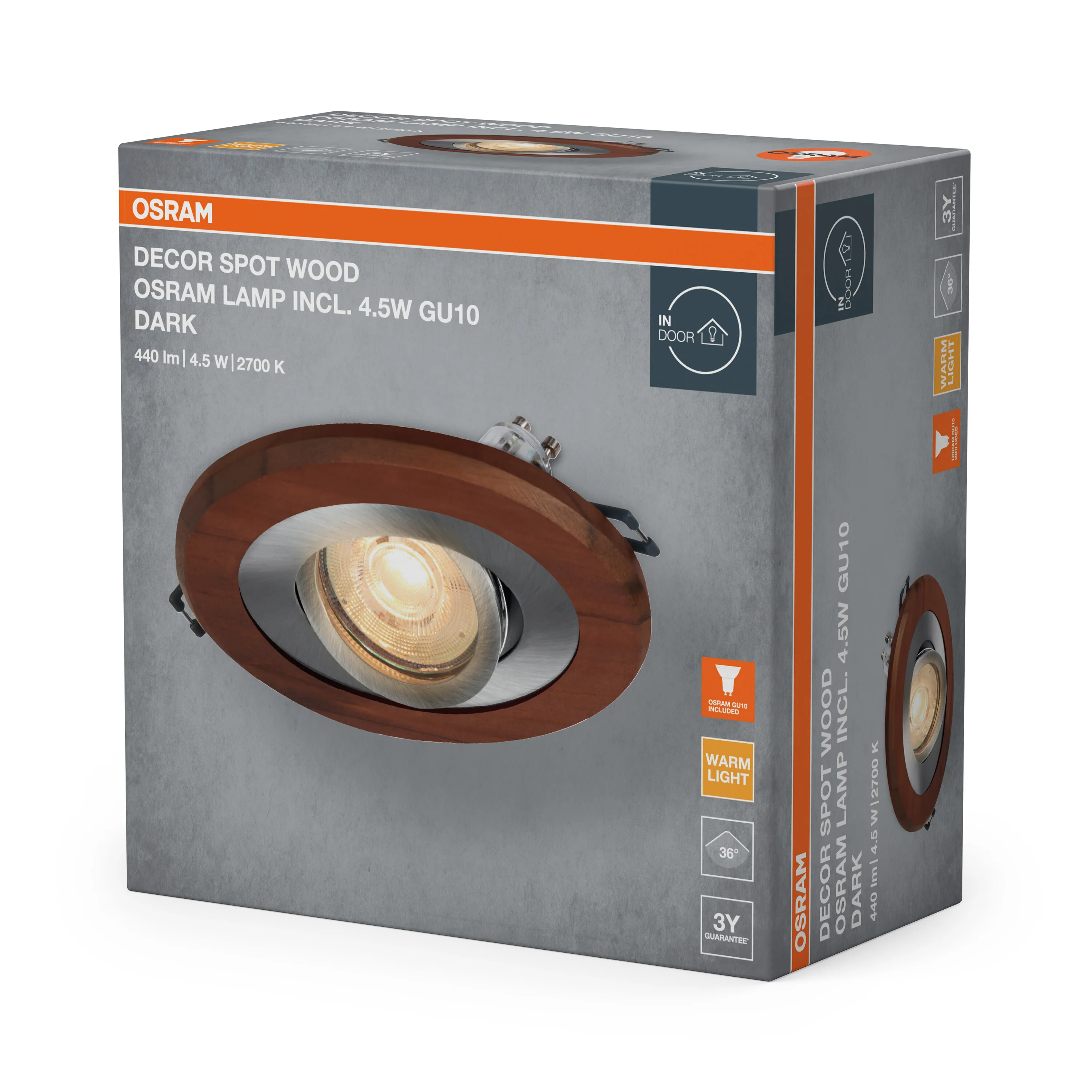 Lampa punktowa LED OSRAM Wood Spot GU10 Dark  4.5W Satin Nickel - Image 6