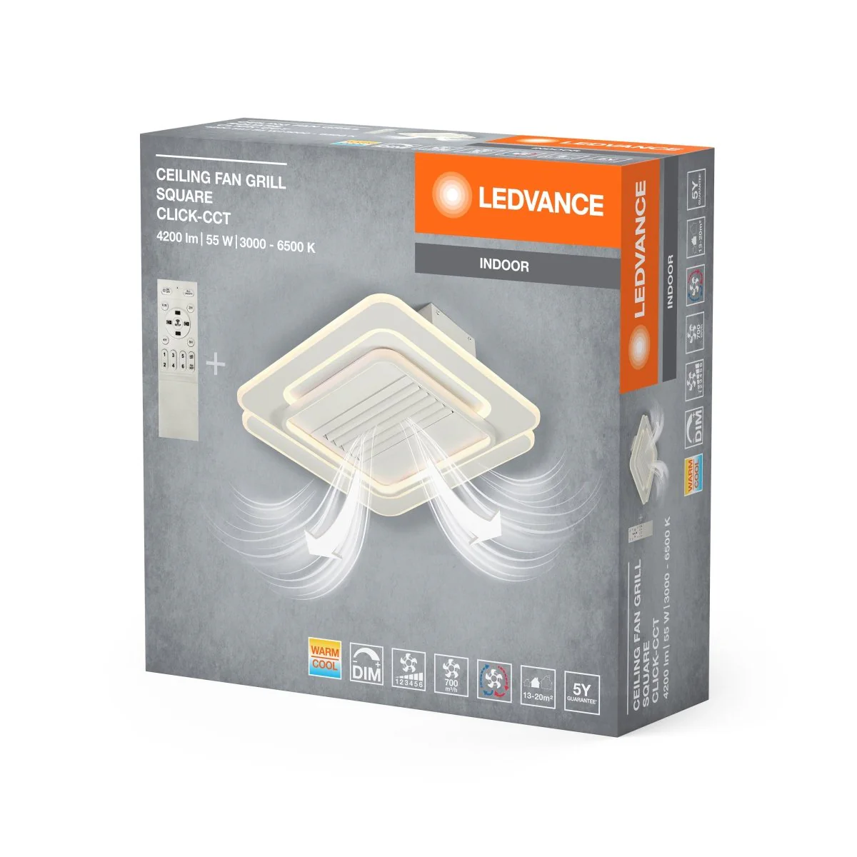 OSRAM Ceiling fan grill kwadrat 55W CCT biały - Image 2