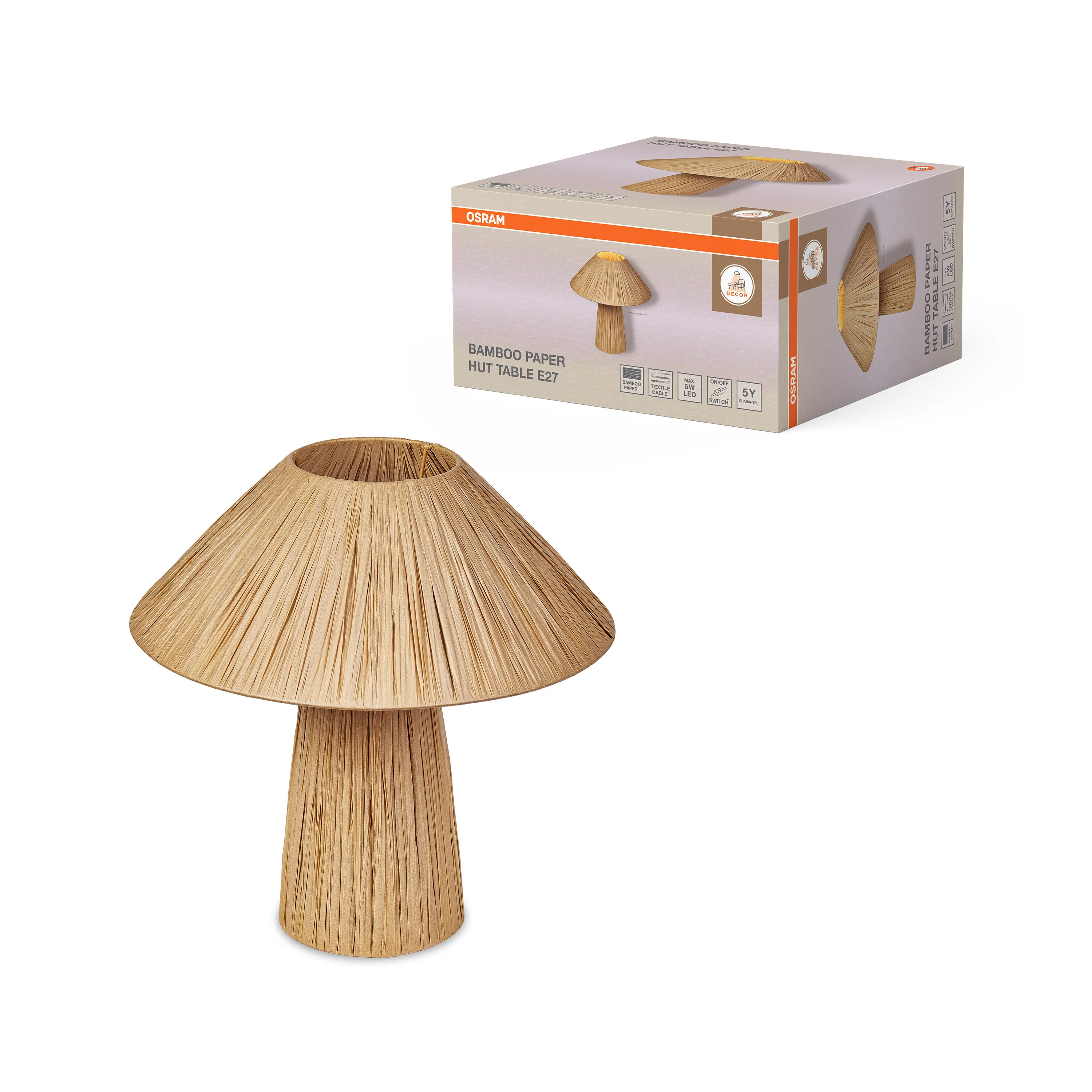 OSRAM Decor Bamboo Paper Hut Lampa stołowa E27 brązowa - Image 5