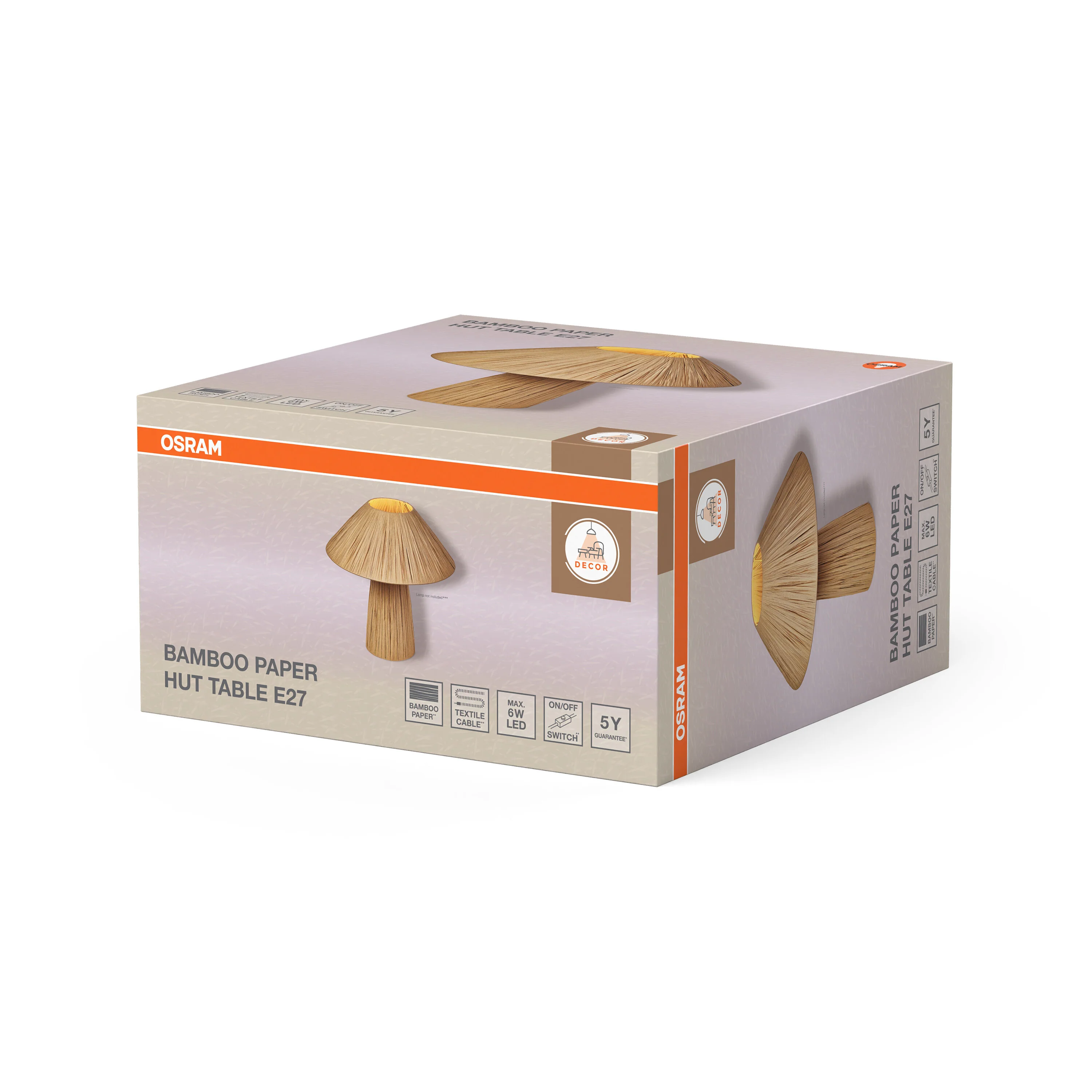 OSRAM Decor Bamboo Paper Hut Lampa stołowa E27 brązowa - Image 6