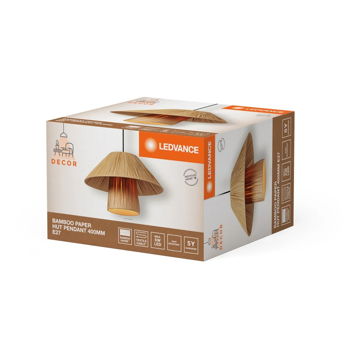 OSRAM Decor Bamboo Paper Hut Lampa wisząca Ø400 E27 brązowy - Image 2
