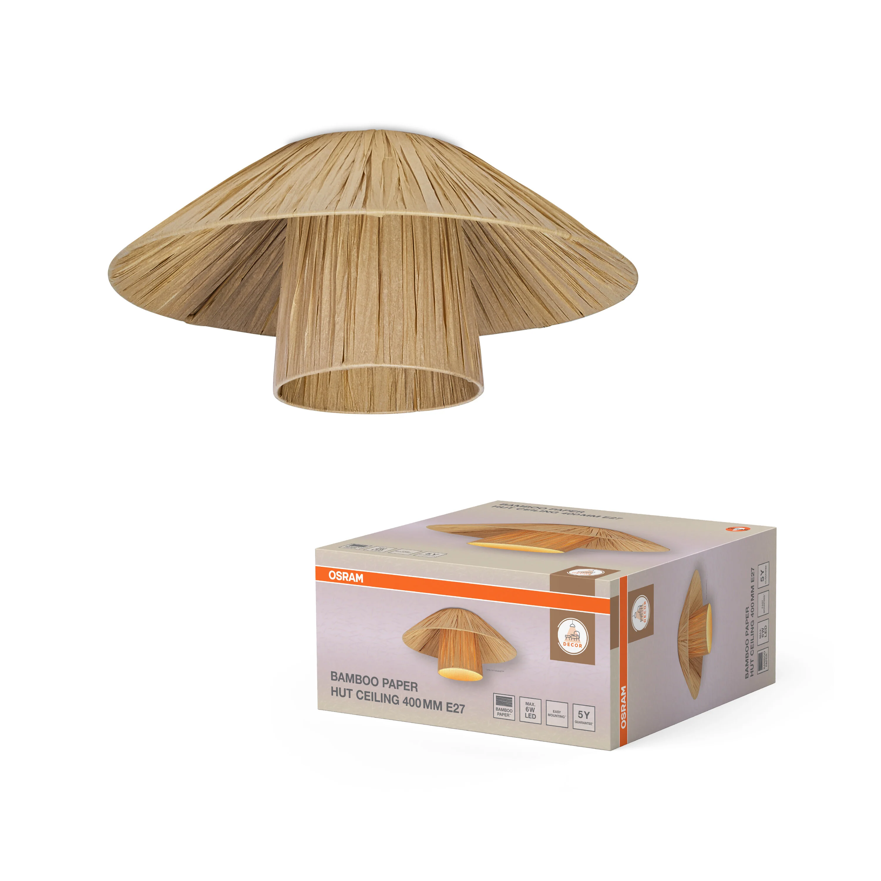 OSRAM Decor Bamboo Paper Hut Plafon 400mm E27 brązowy - Image 5