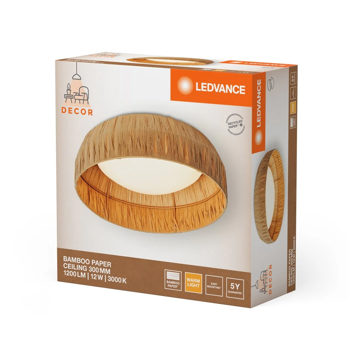 OSRAM Decor Bamboo Paper plafon 300 12W 830 brązowy - Image 2