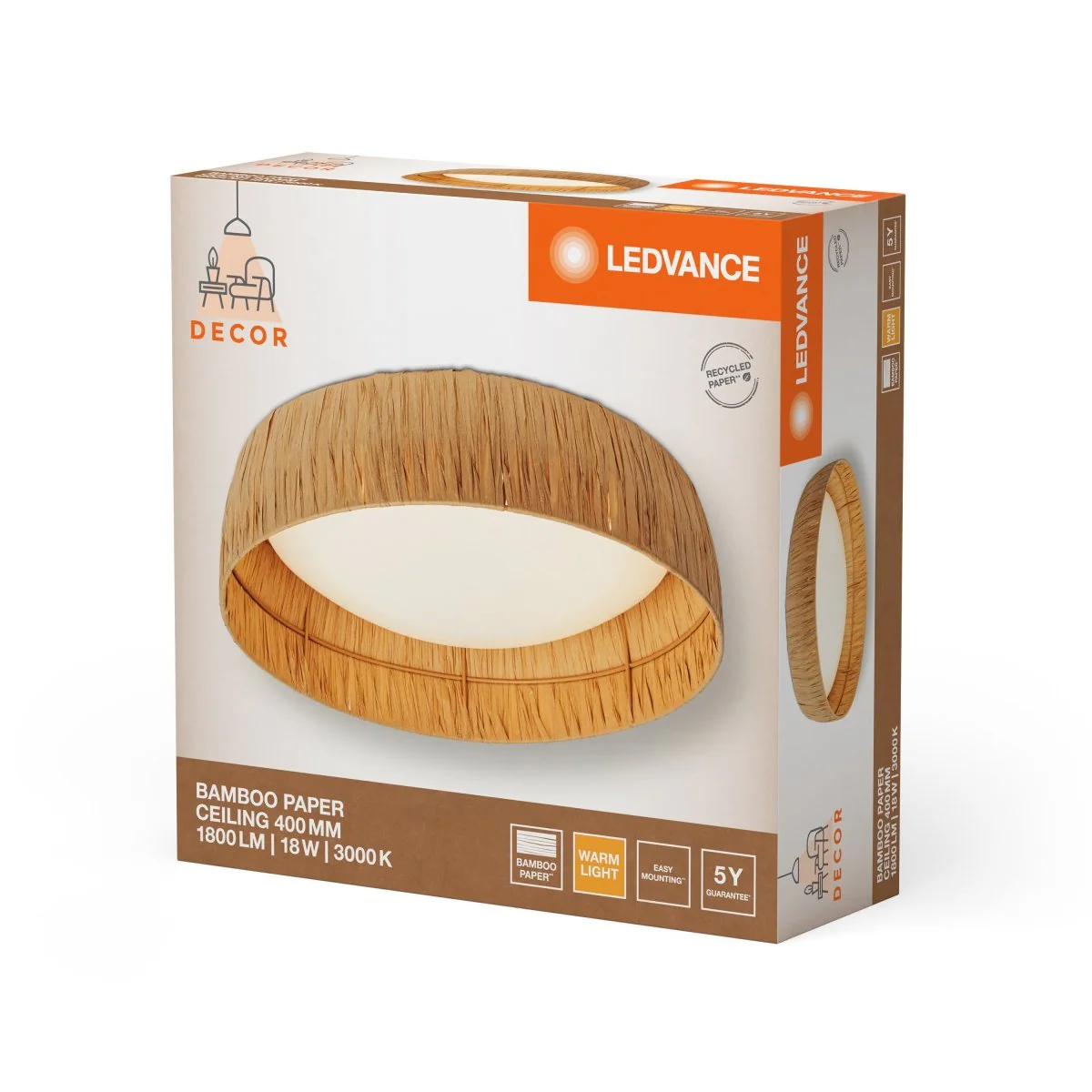 OSRAM Decor Bamboo Paper plafon 400 18W 830 brązowy - Image 2