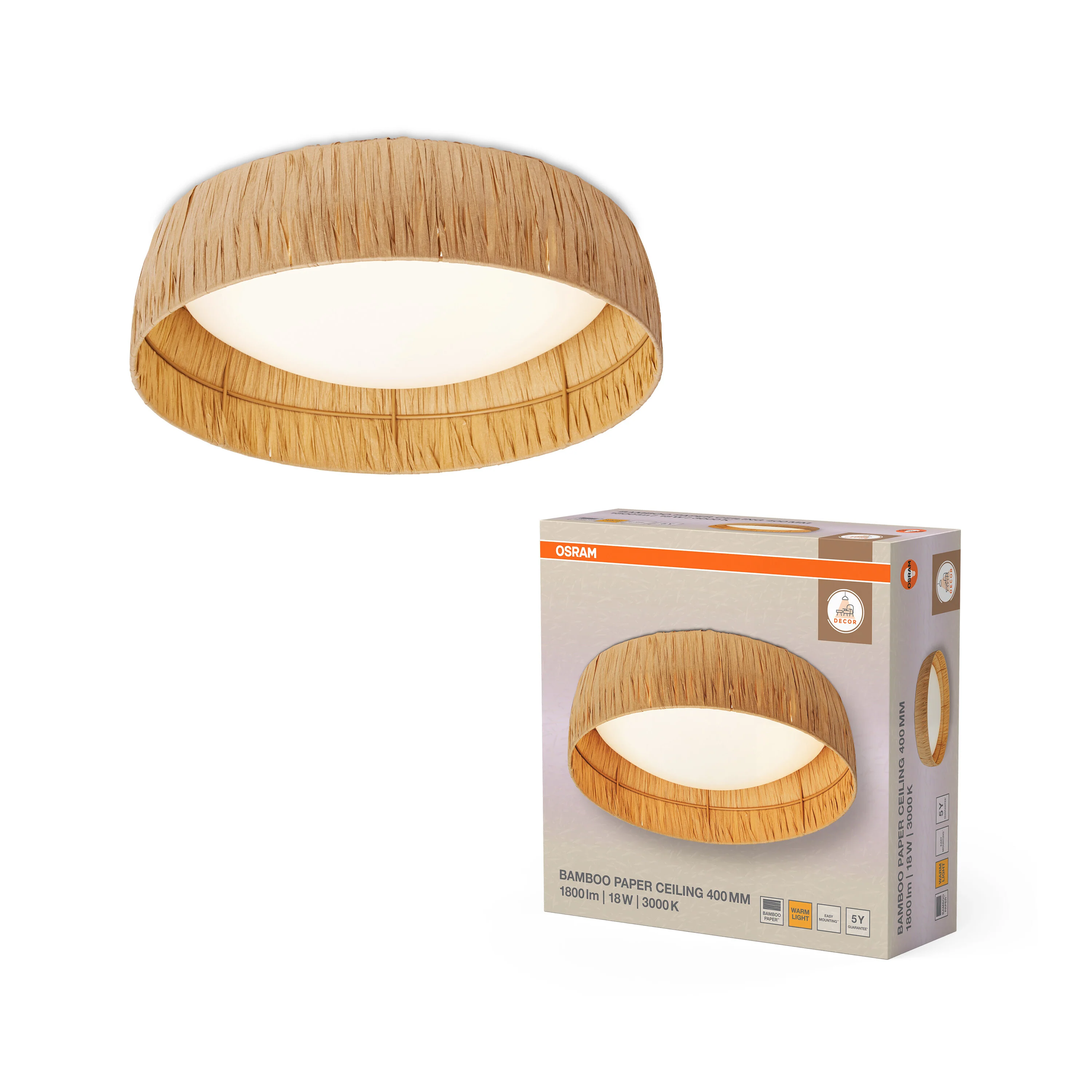 OSRAM Decor Bamboo Paper Plafon 400mm 18W 830 brązowy - Image 5