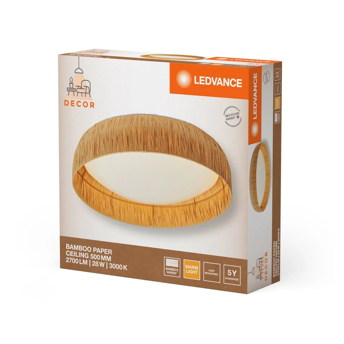 OSRAM Decor Bamboo Paper plafon 500 28W 830 brązowy - Image 2