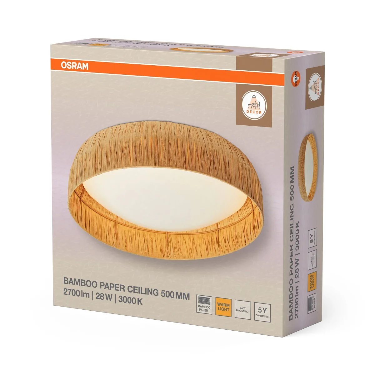 OSRAM Decor Bamboo Paper Plafon 500mm 28W 830 brązowy - Image 2
