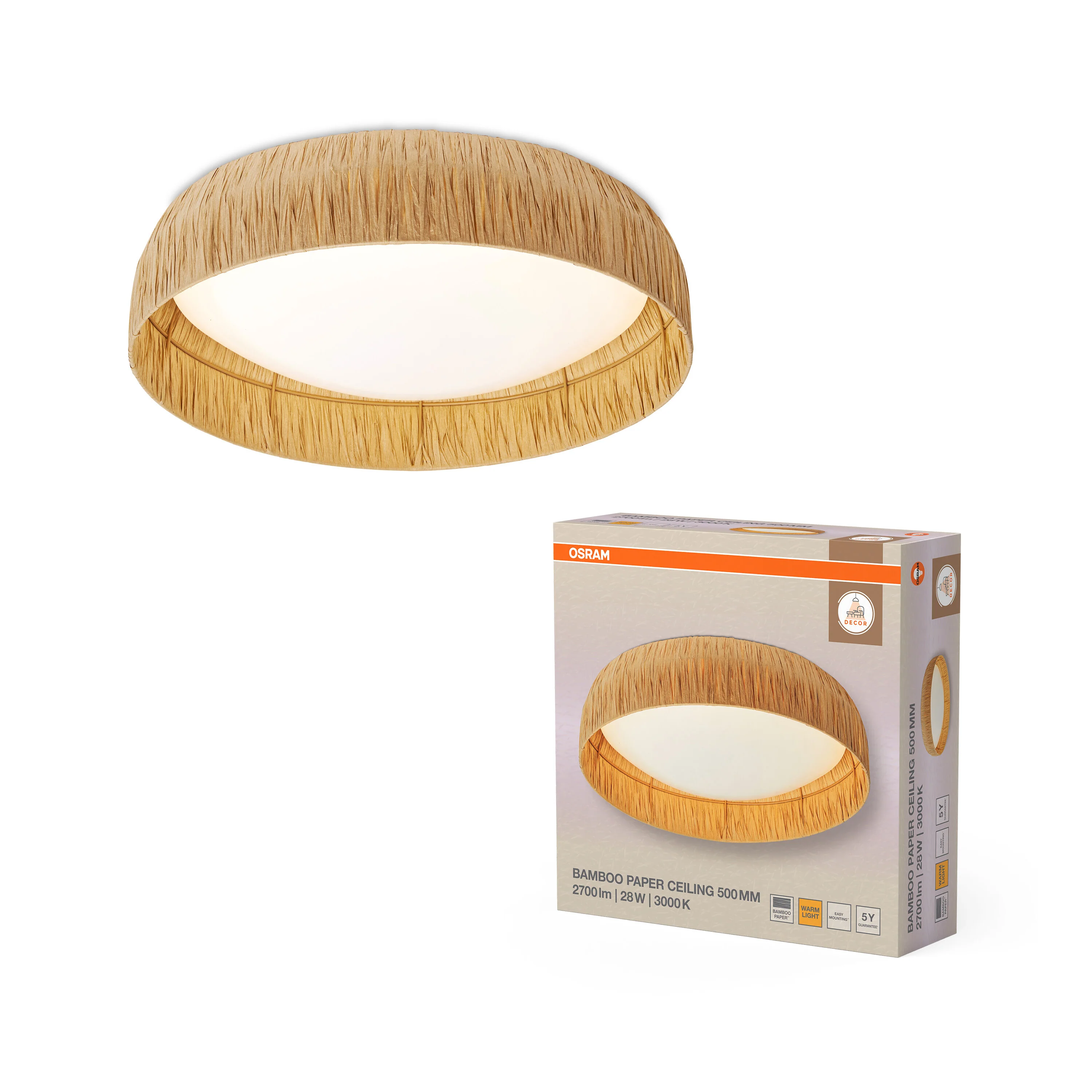OSRAM Decor Bamboo Paper Plafon 500mm 28W 830 brązowy - Image 5