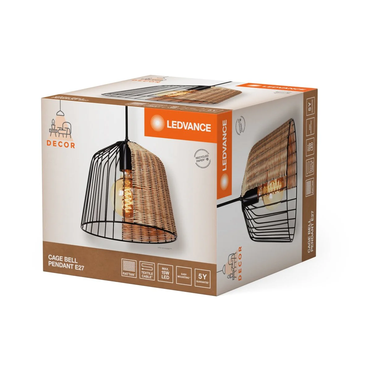 OSRAM Decor Cage Bell Pendant E27 Black - Image 2
