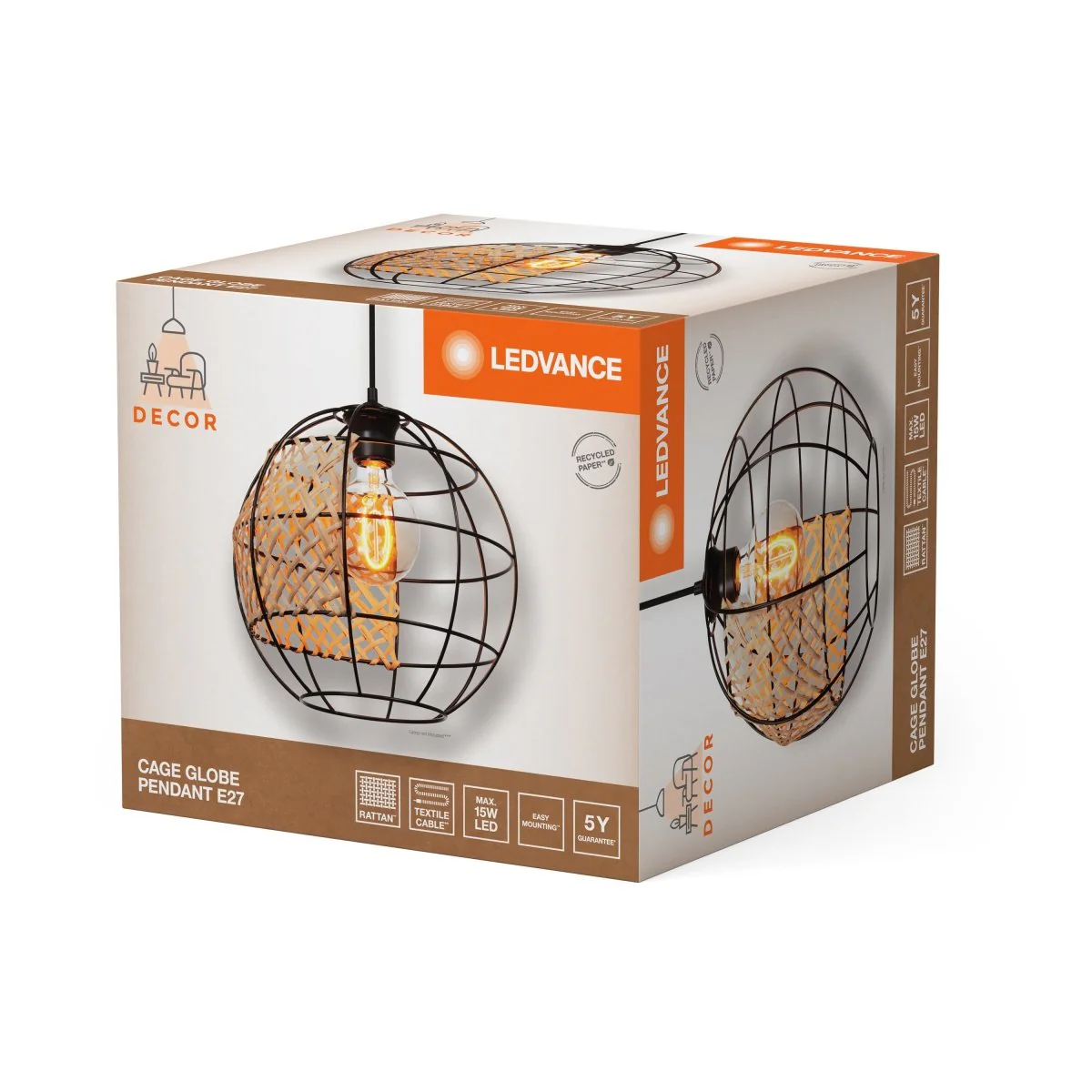 OSRAM Decor Cage Globe Pendant E27 Black - Image 2