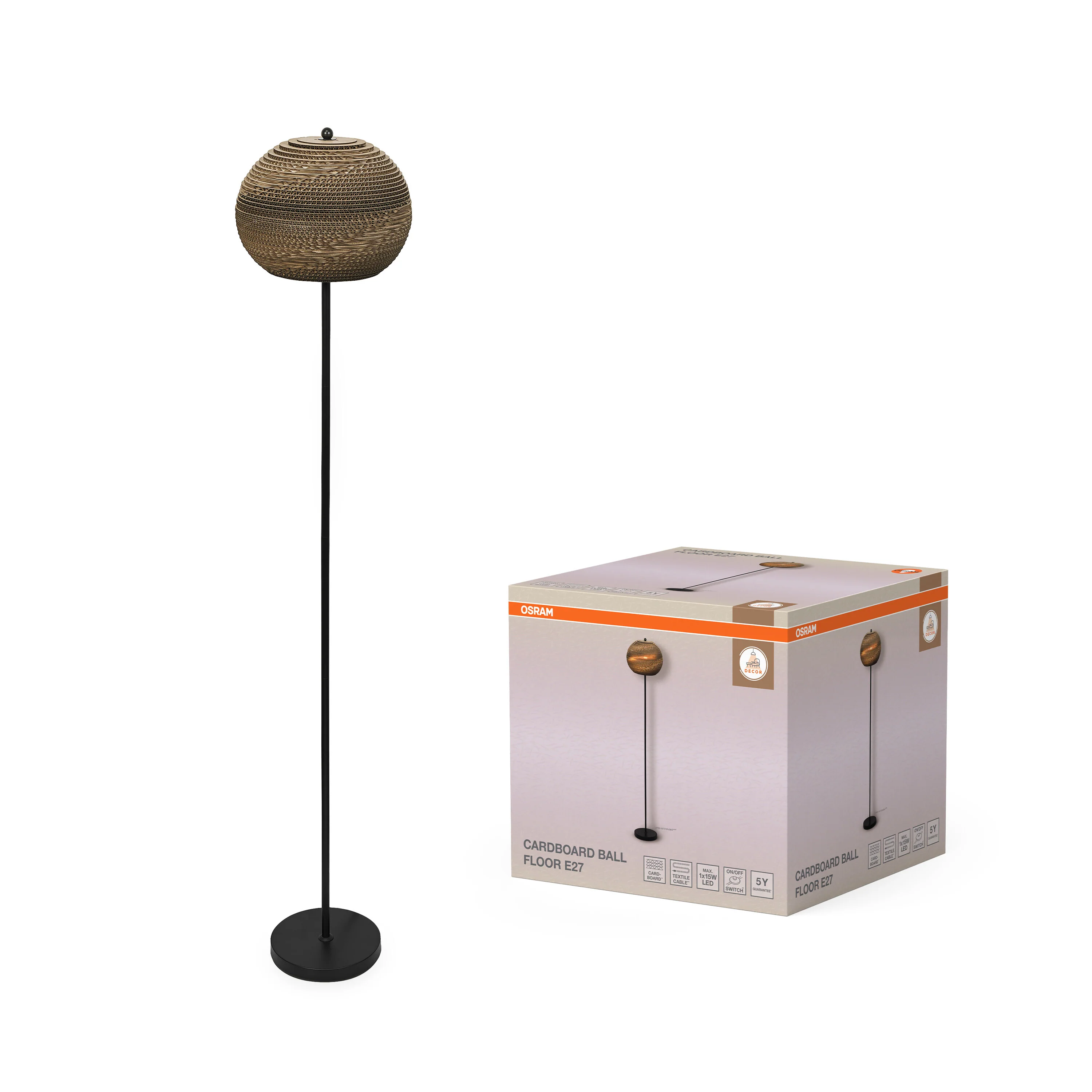 OSRAM Decor Cardboard Ball Lampa stojąca E27  brązowa - Image 5