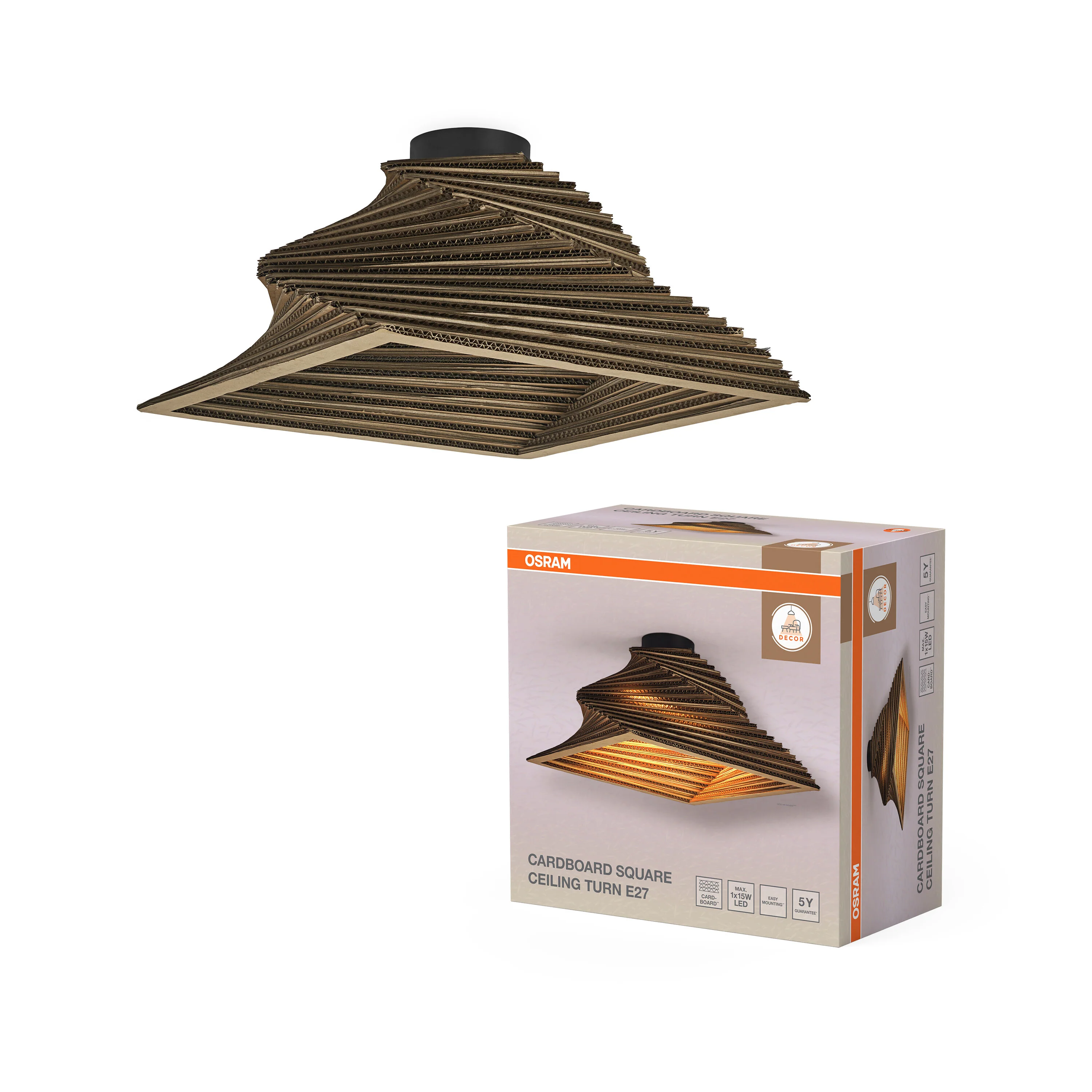 OSRAM Decor Cardboard Square Plafon obrotowy E27 brązowy - Image 5