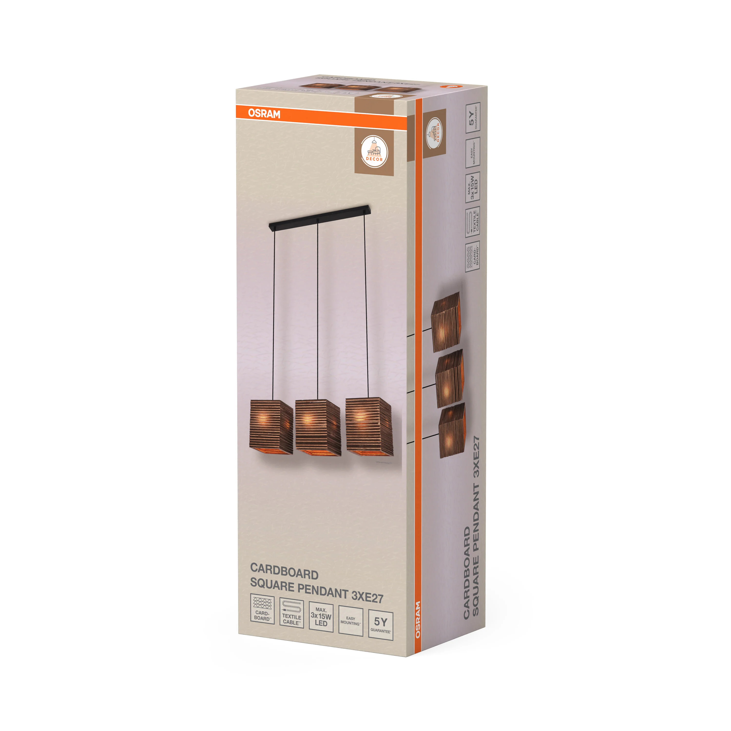 OSRAM Decor Cardboard Square Wisząca 3x E27 brązowy - Image 5