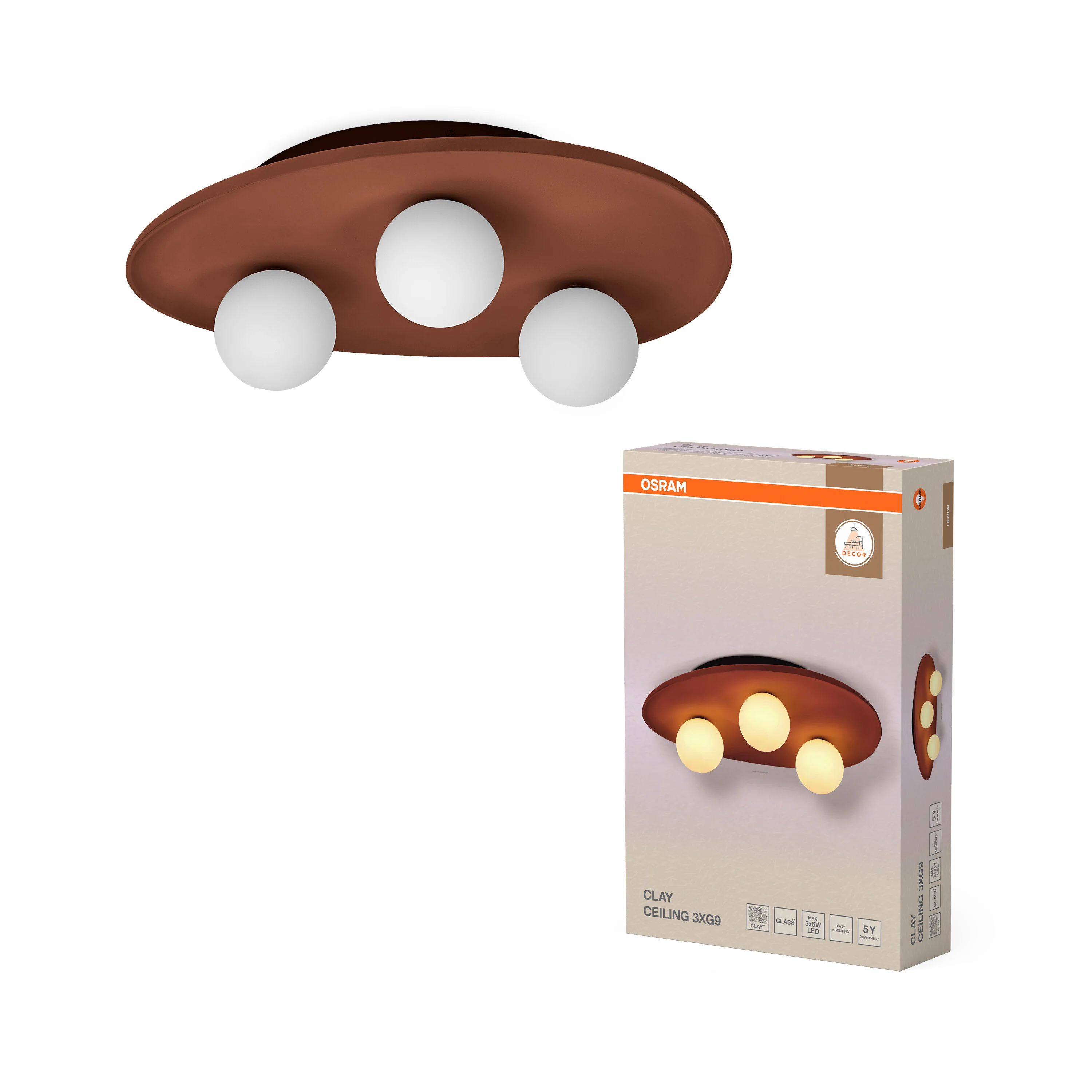 OSRAM Decor Clay Nest Plafon 3 xG9 brązowy - Image 5