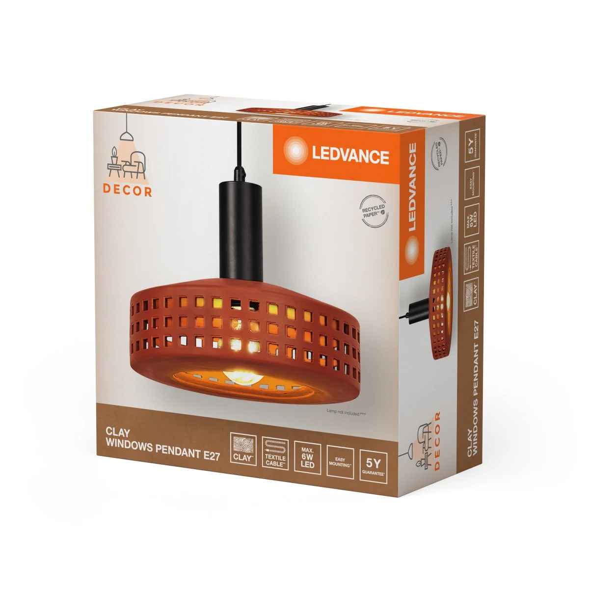 OSRAM Decor Clay Windows Lampa wisząca 1xE27 brązowy - Image 2