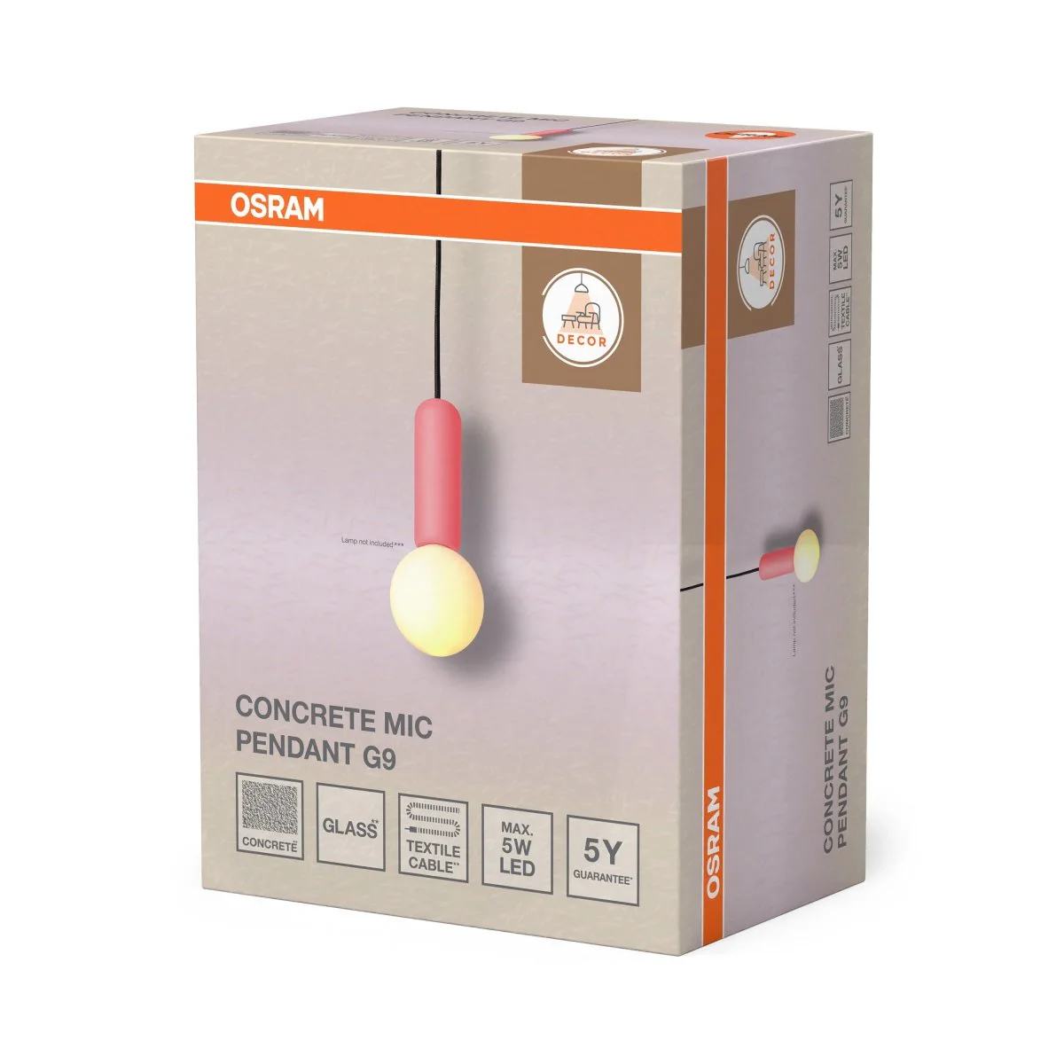 OSRAM Decor Concrete Mic Wisząca 1xG9 różowy - Image 2