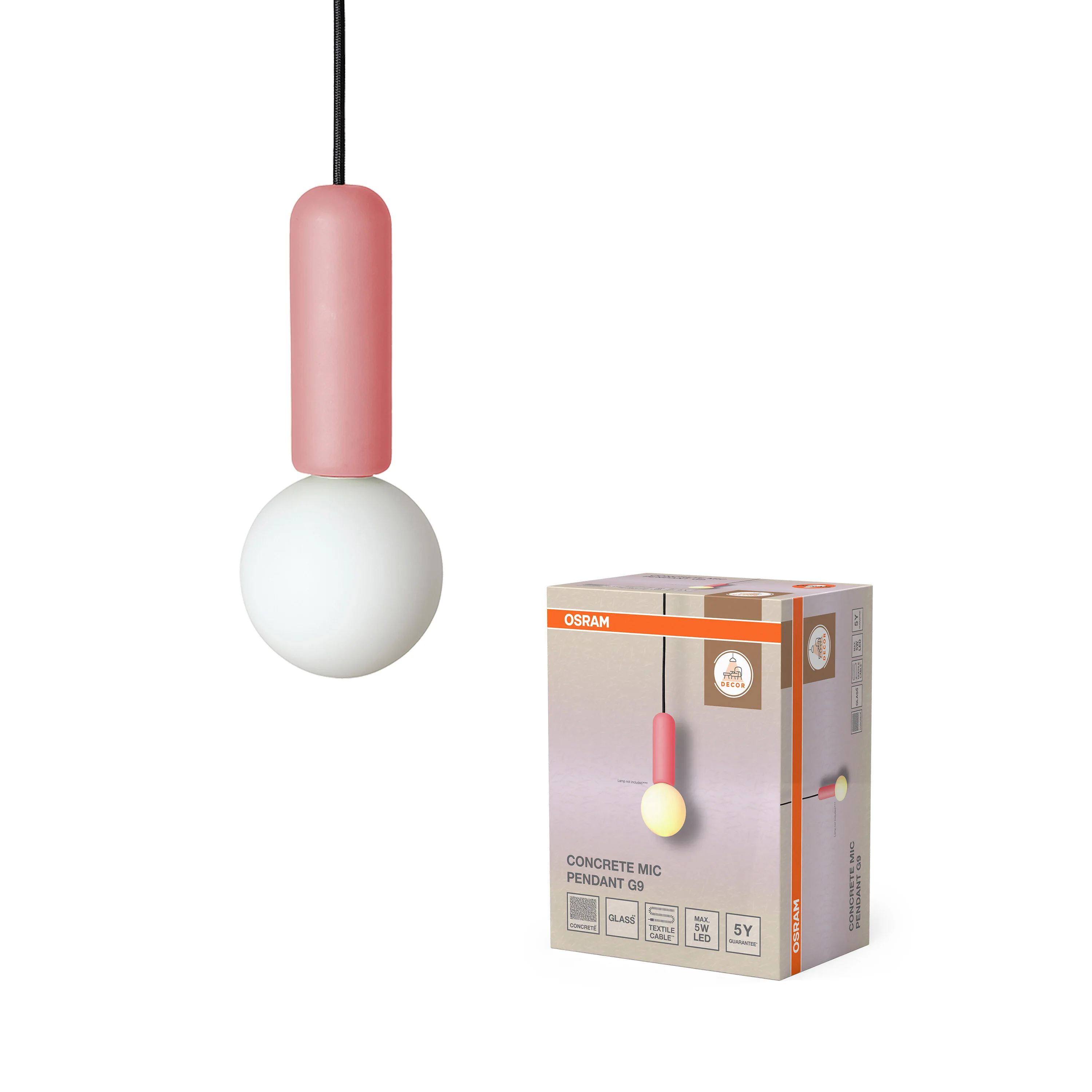 OSRAM Decor Concrete Mic Wisząca 1xG9 różowy - Image 5