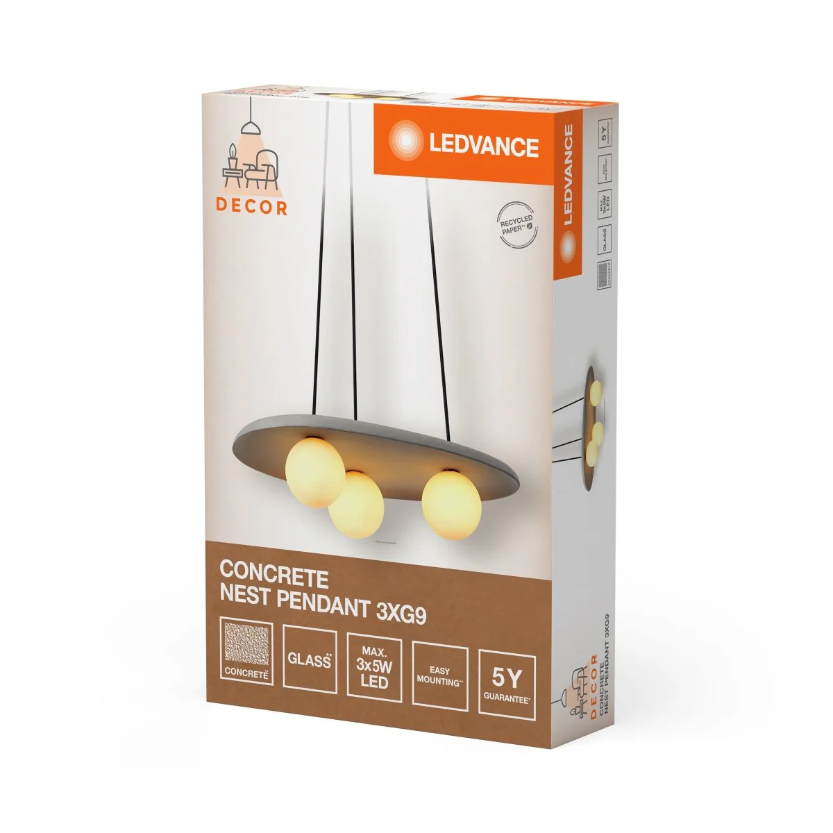 OSRAM Decor Concrete Nest Lampa wisząca 3xG9 szara - Image 2