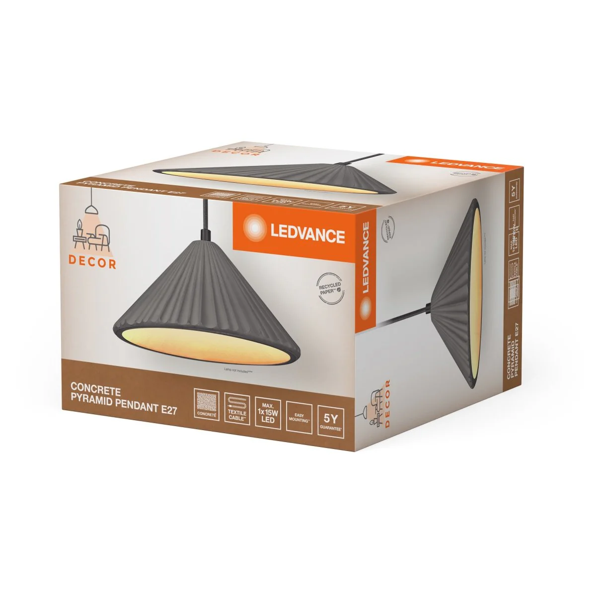 OSRAM Decor Concrete Pyramid Pendant E27 ciemnoszary - Image 2