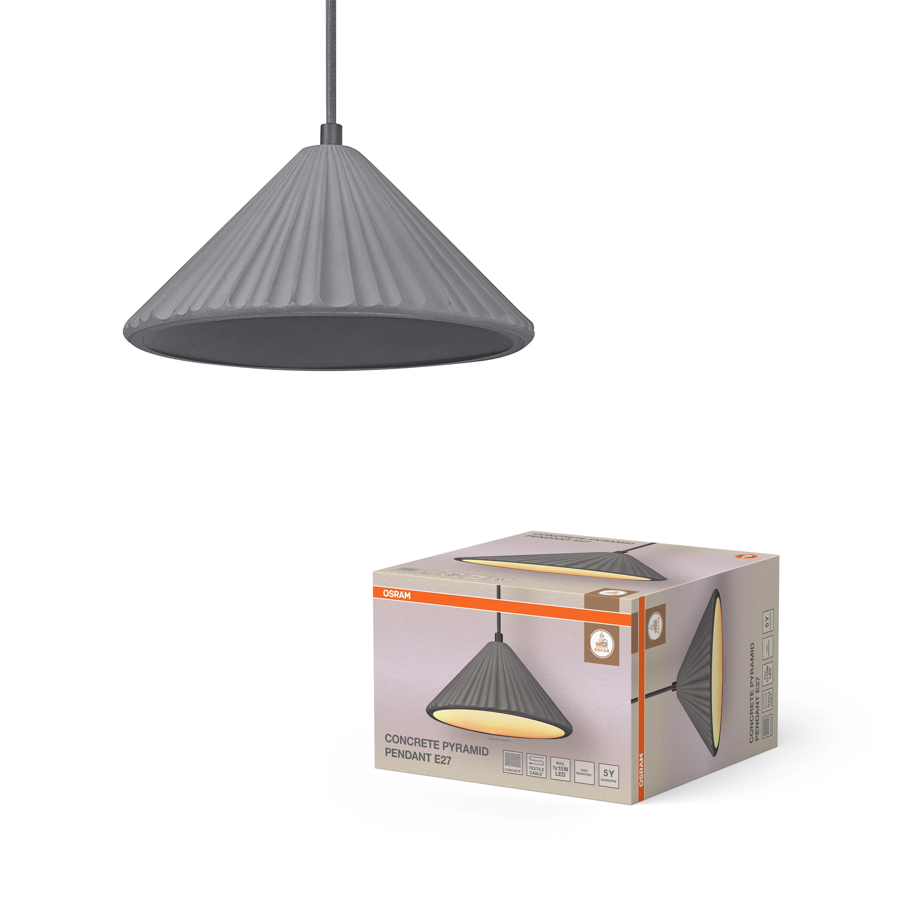 OSRAM Decor Concrete Pyramid Wisząca E27 ciemnoszary - Image 5