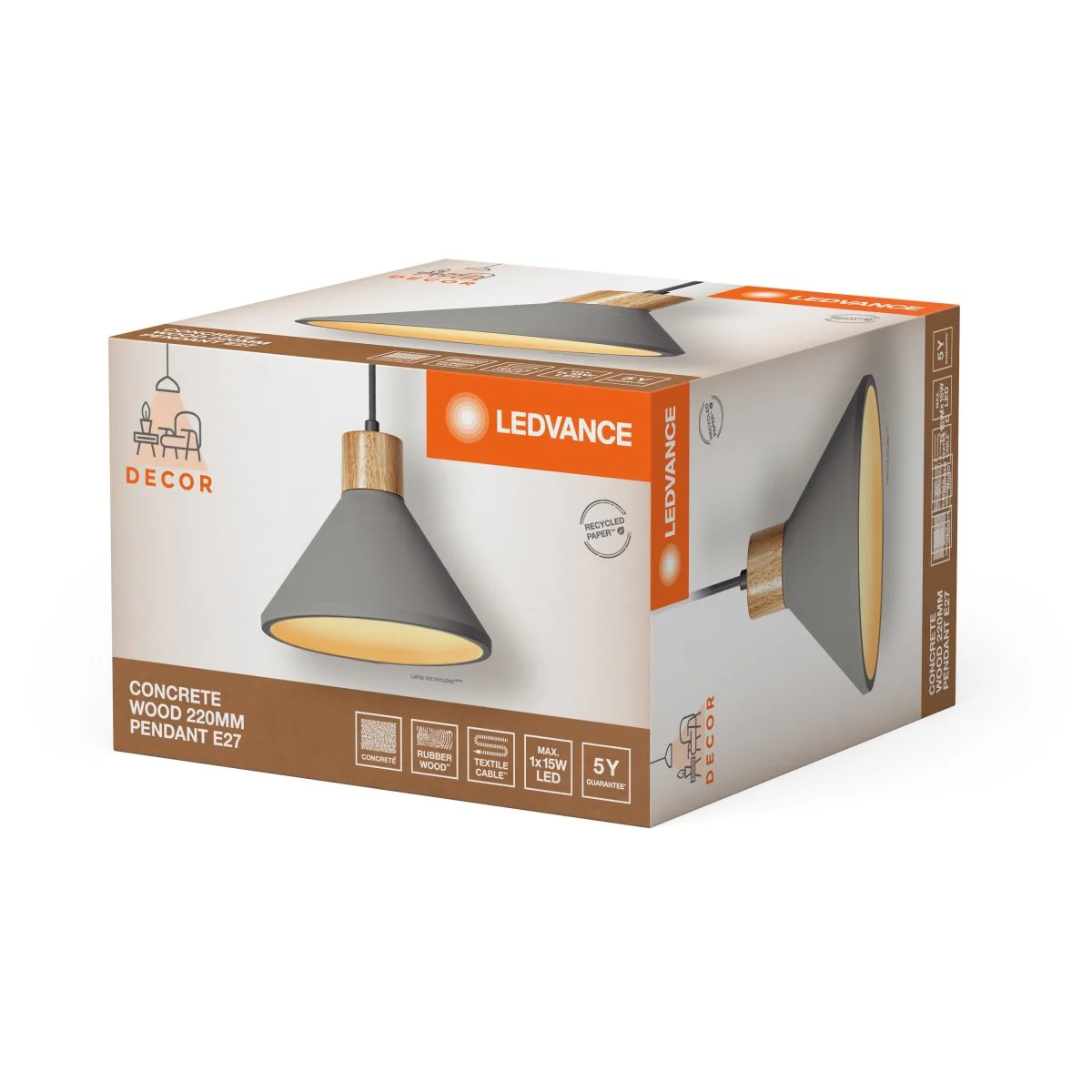 OSRAM Decor Concrete Wood Pendant 220mm E27 ciemnoszary - Image 2