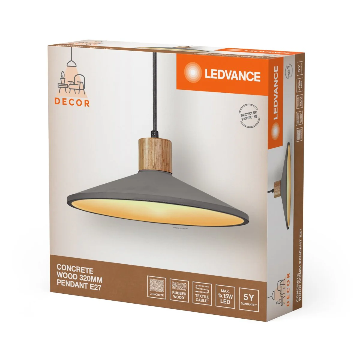 OSRAM Decor Concrete Wood Pendant 320mm E27 ciemnoszary - Image 2